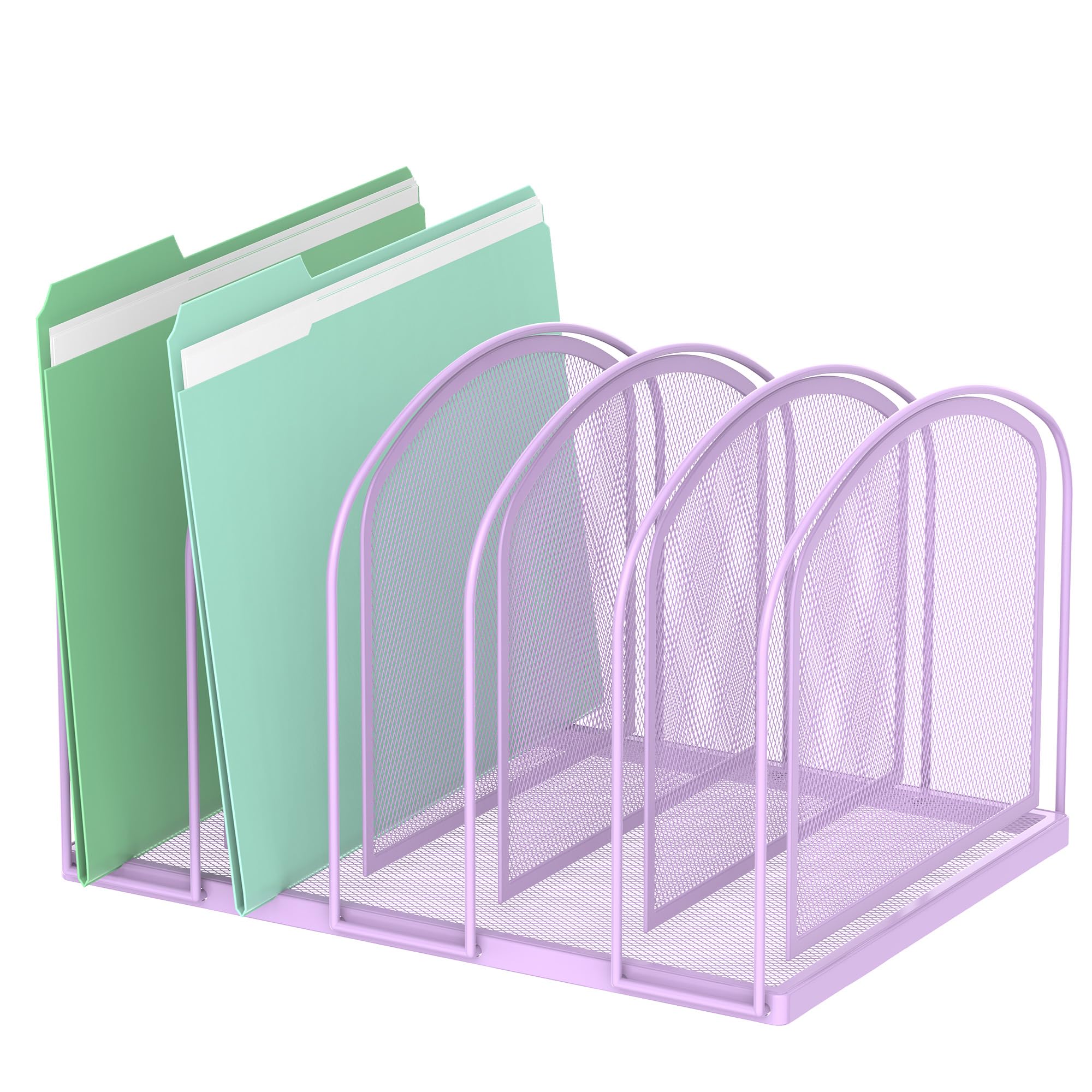 SUPEASY 5-Section Mesh File Organizer - Upright Desktop File Sorter & Office Supplies Holder (Purple) - Perfect for Desk Organization, Document Sorting, and Office Storage Solutions