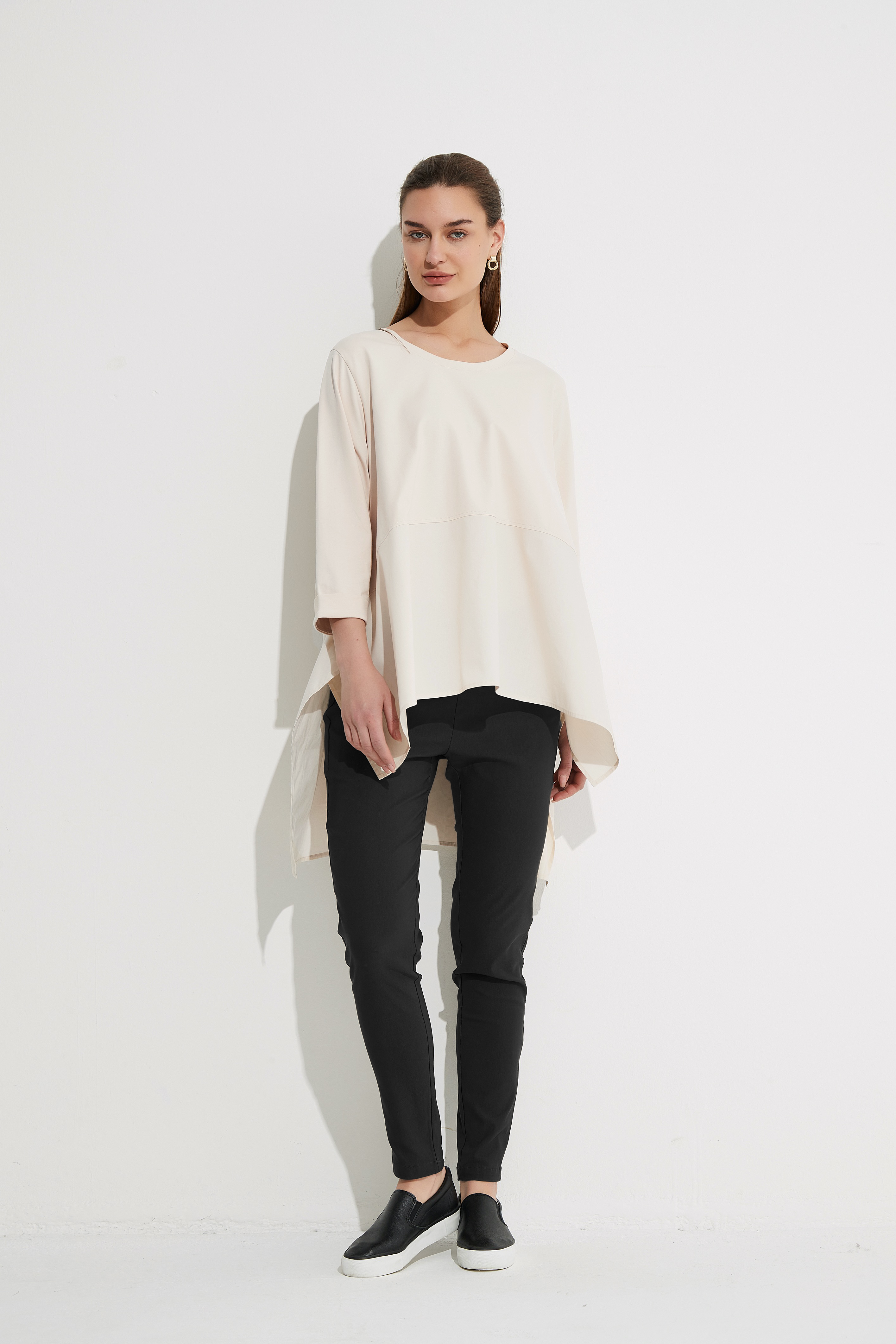 Ava 3/4 Sleeve T-Shirt for Women - Soft Cotton Crew Neck Casual Top in Cream - Perfect for Everyday Wear, Work & Weekend Outfits