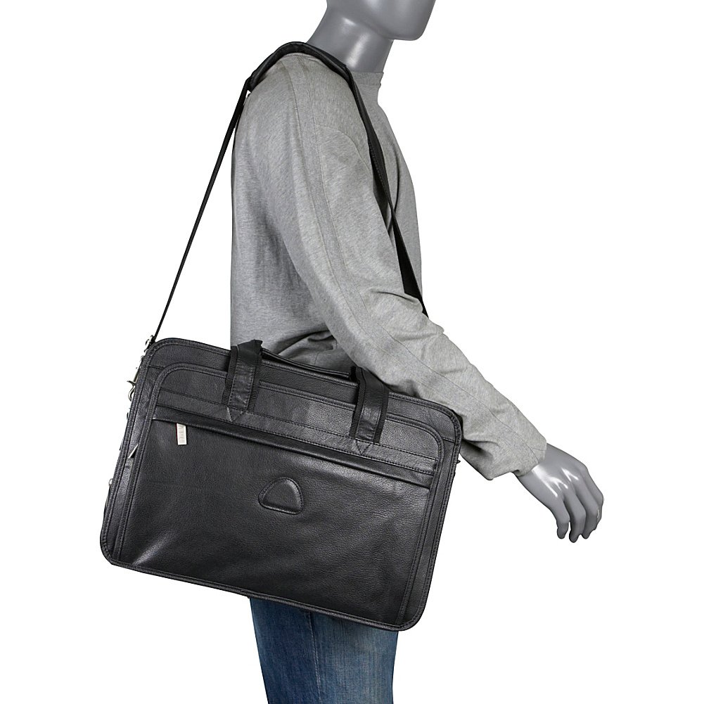 Premium Black Leather Expandable Laptop Briefcase for Business & Travel - Fits 15.6