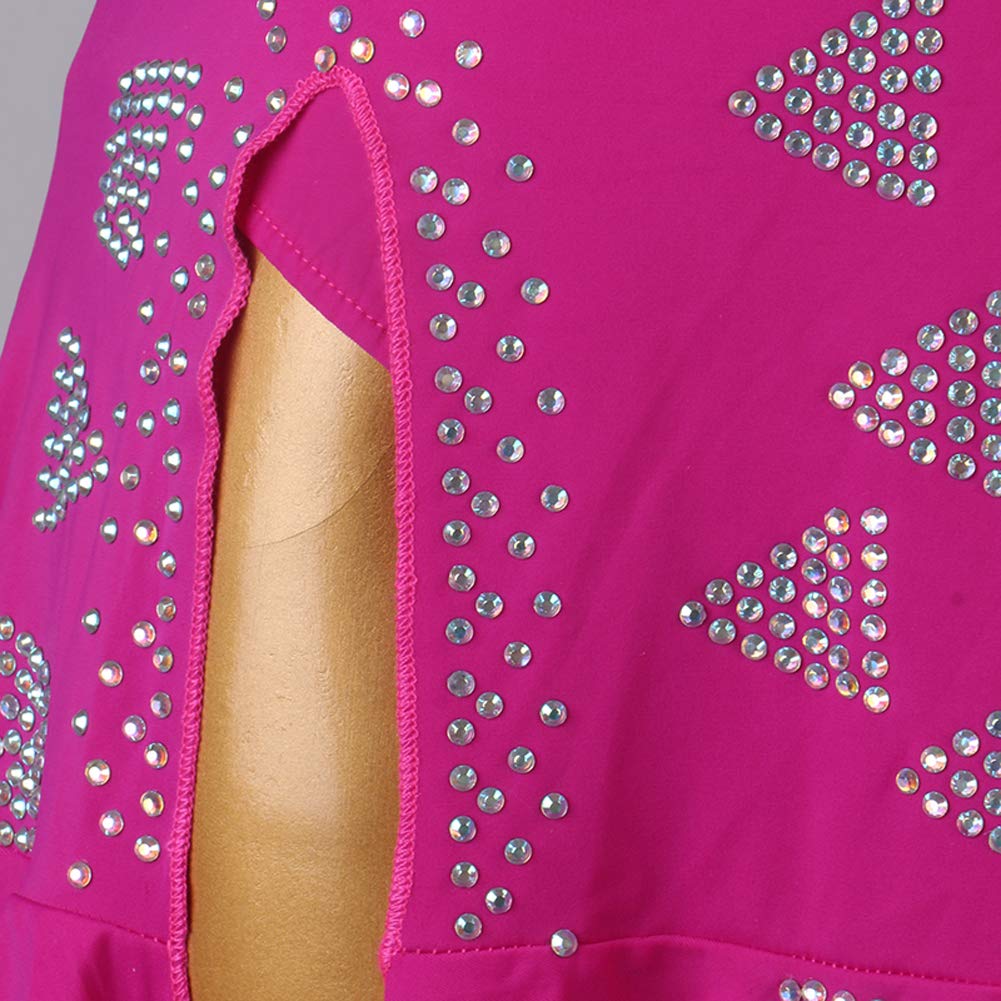 Elegant Rose Red Latin Dance Dress for Salsa, Tango, Cha Cha - Sparkling Rhinestone Ballroom Competition Dress for Women | Perfect for Performances, Shows & Dance Events