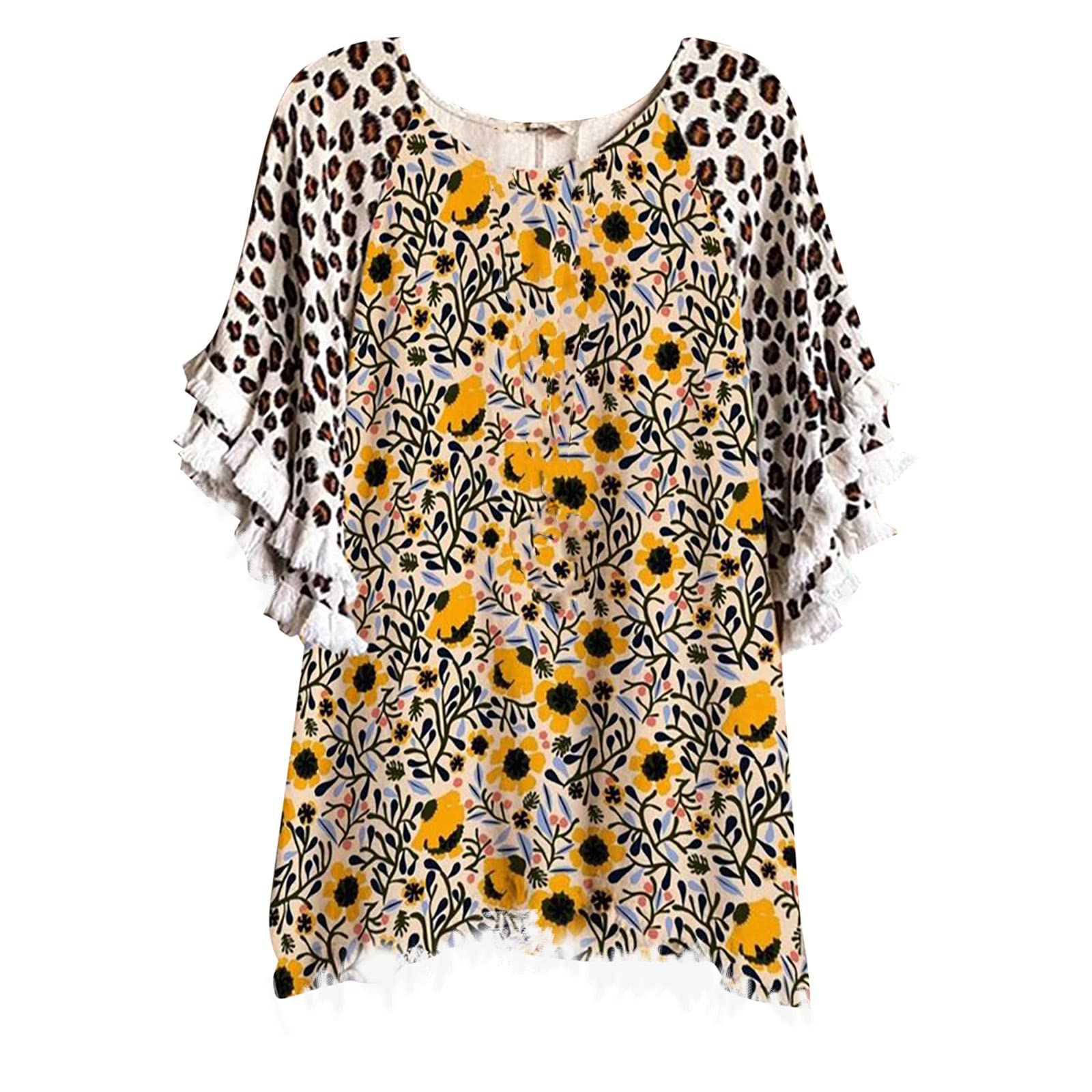 Drindf Women's Plus Size Floral Print Henley Tunic Blouse - Loose Fit Summer Tops for Casual Wear, Beach Outings & Layering