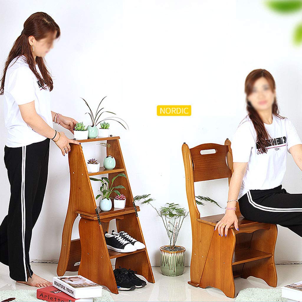 4-Step Folding Stool Ladder - 2-in-1 Wooden Step Stool with Pedal - Sturdy Multi-Purpose Display Stand for Home, Office & Library - Perfect for Reaching High Shelves, Home Decor Display & Kids' Step Stool