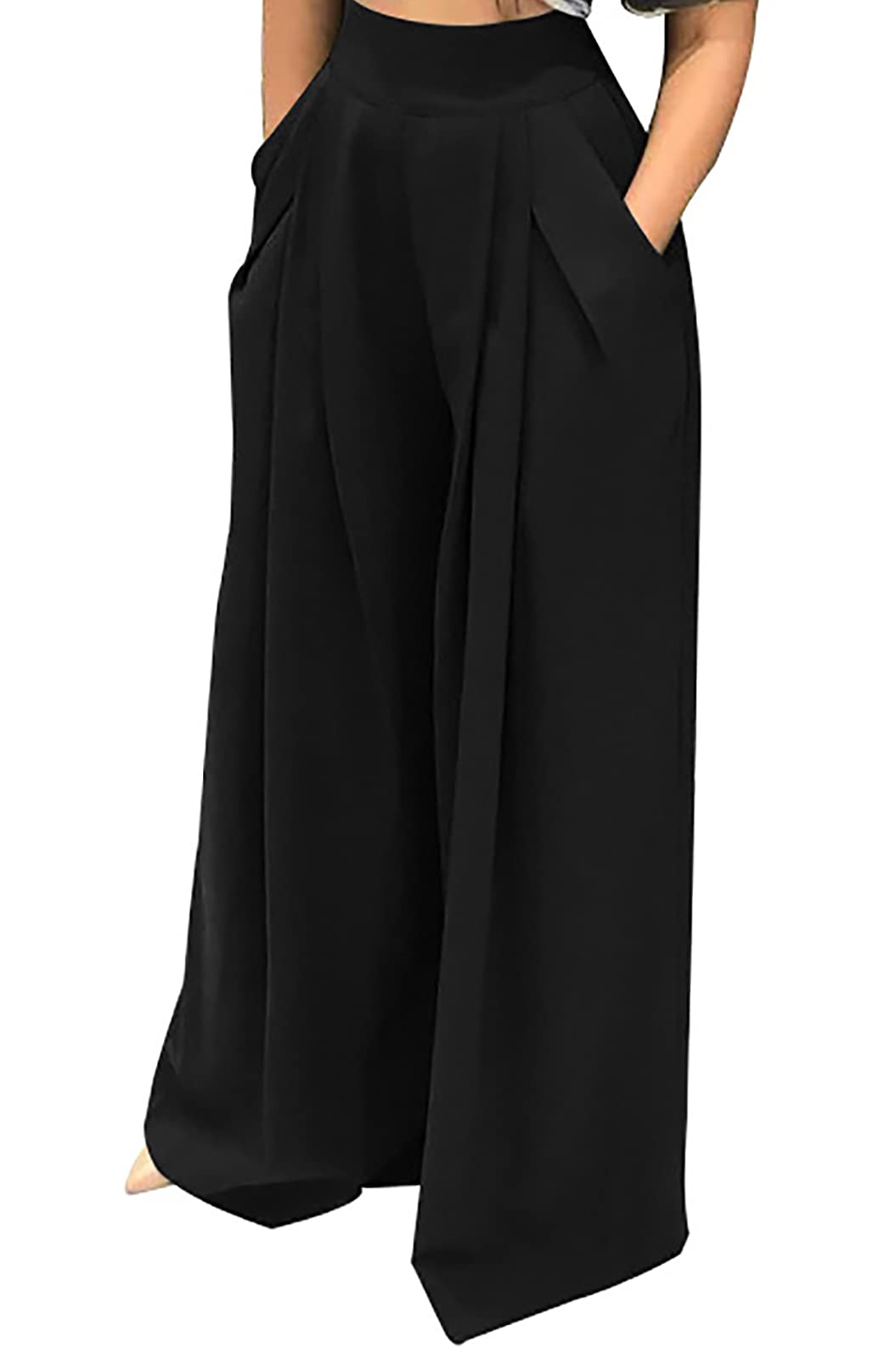 LKOUS Women's High Waist Wide Leg Palazzo Pants - 2024 Casual Solid Color Work Pants for Office, Travel & Everyday Wear