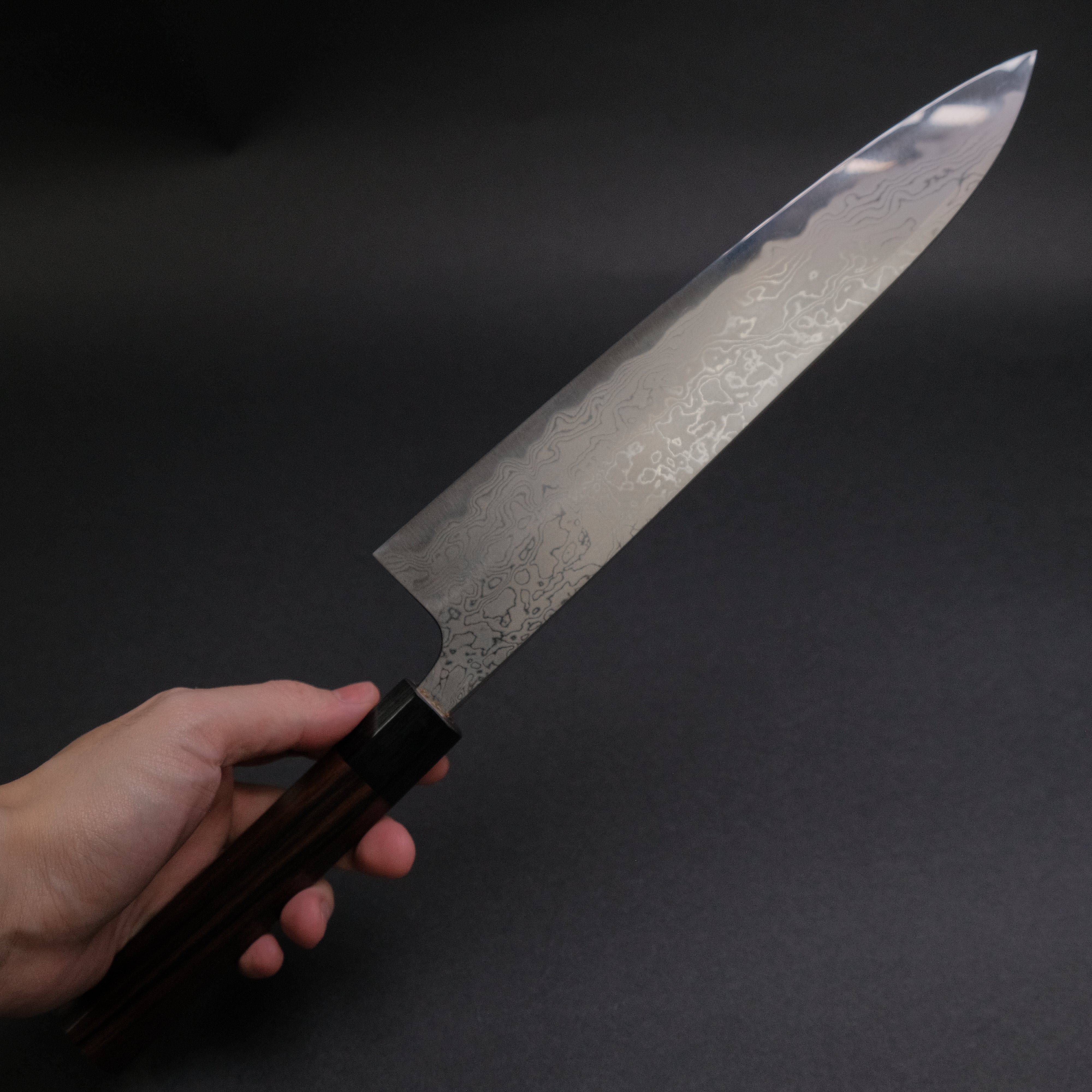 Premium Toshihiro Wakui Damascus Blue #2 Gyuto Japanese Chef Knife 240mm with Ebony Handle - Perfect for Sushi, Meat Slicing & Professional Kitchen Use