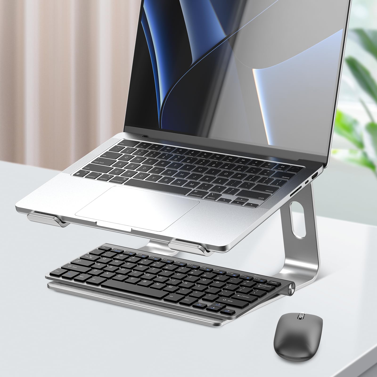 PINKCAT Mini Wireless Keyboard and Mouse Combo - Slim, Portable, Ergonomic Design with 12 Hotkeys & Quiet Cordless Mouse - Compatible with Laptop, PC, Mac, iMac, Windows (Gray) - Perfect for Home Office, Gaming, and Remote Work