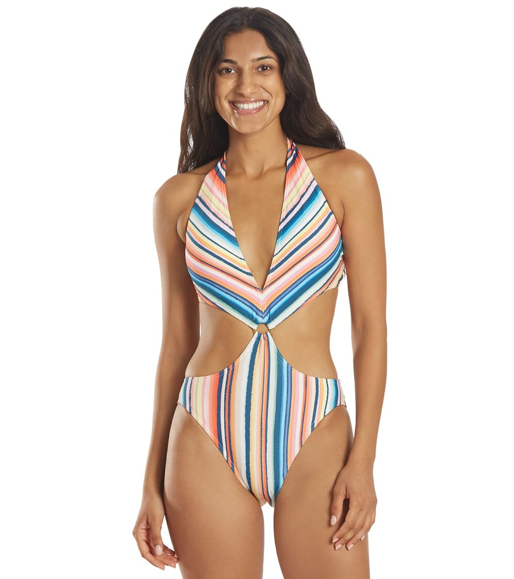 Vince Camuto Women's Striped Monokini One-Piece Swimsuit - Beachwear for Pool, Vacation & Summer Fashion