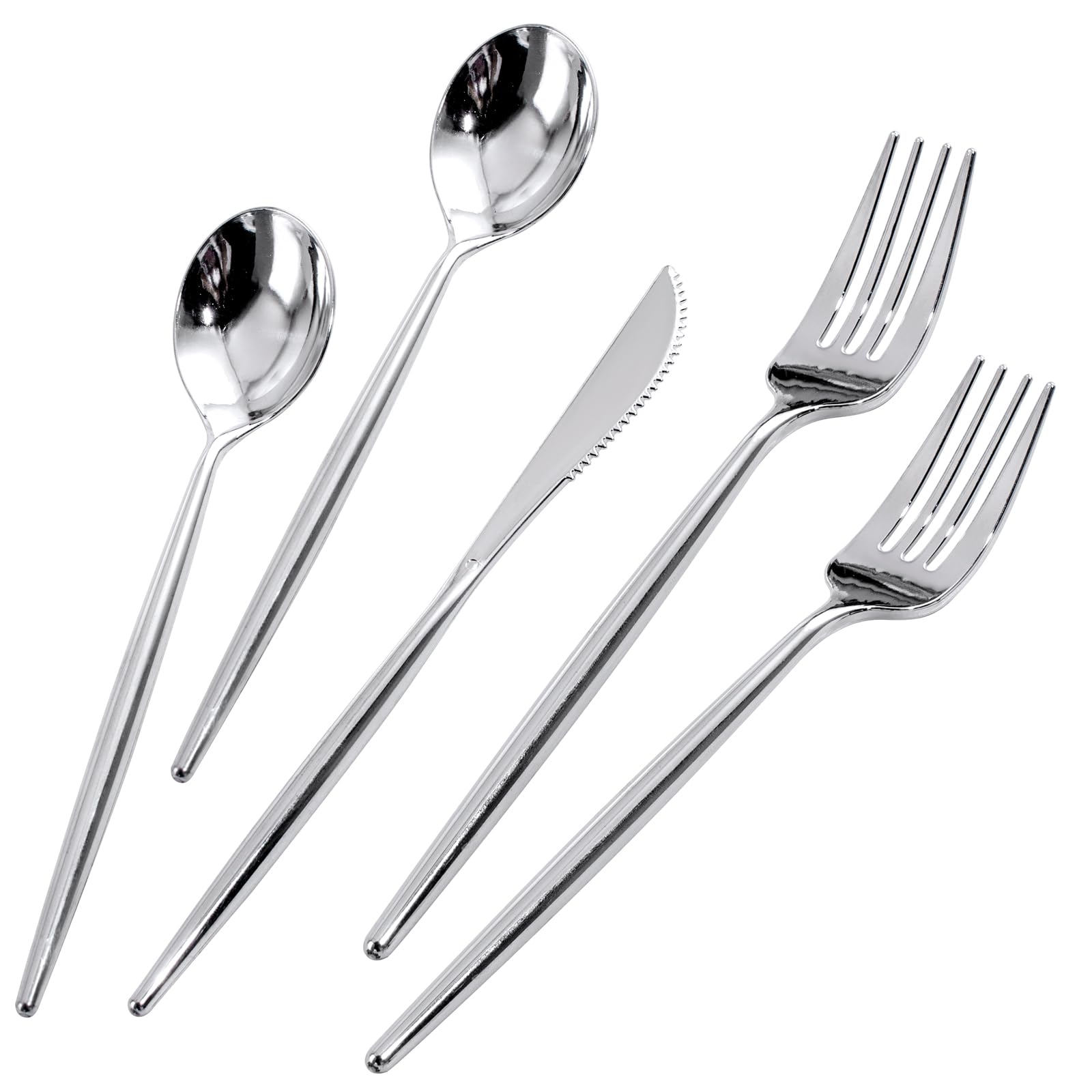 180-Piece Silver Plastic Cutlery Set - Heavy Duty Disposable Silverware Kit with Forks, Spoons & Knives - Elegant Party Utensils for Weddings, Mother's Day & Special Events - Perfect for Catering, Picnics & Home Entertaining