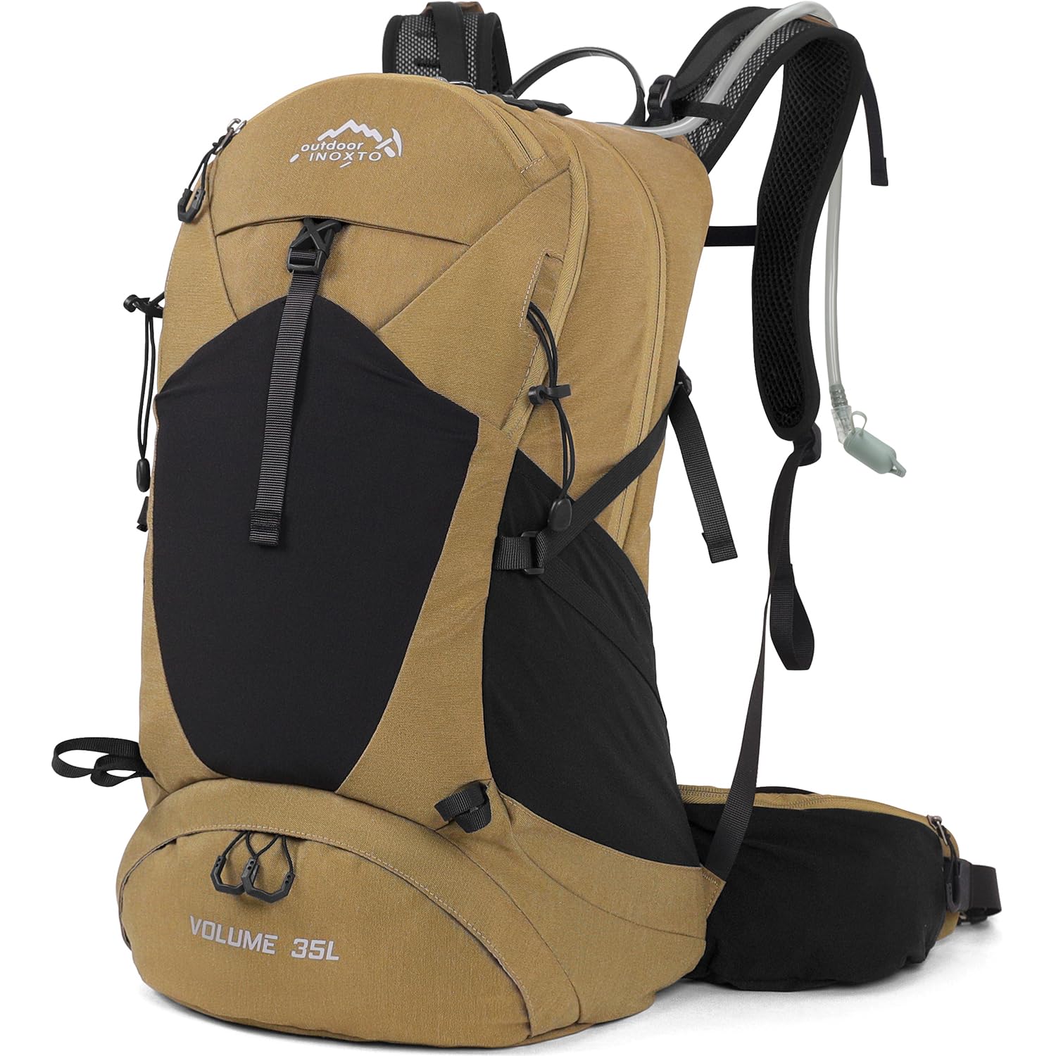 35L Waterproof Hiking Backpack with 3L Hydration Bladder & Rain Cover - Lightweight Daypack for Camping, Trekking & Outdoor Adventures - Perfect for Men & Women Travelers (Khaki)