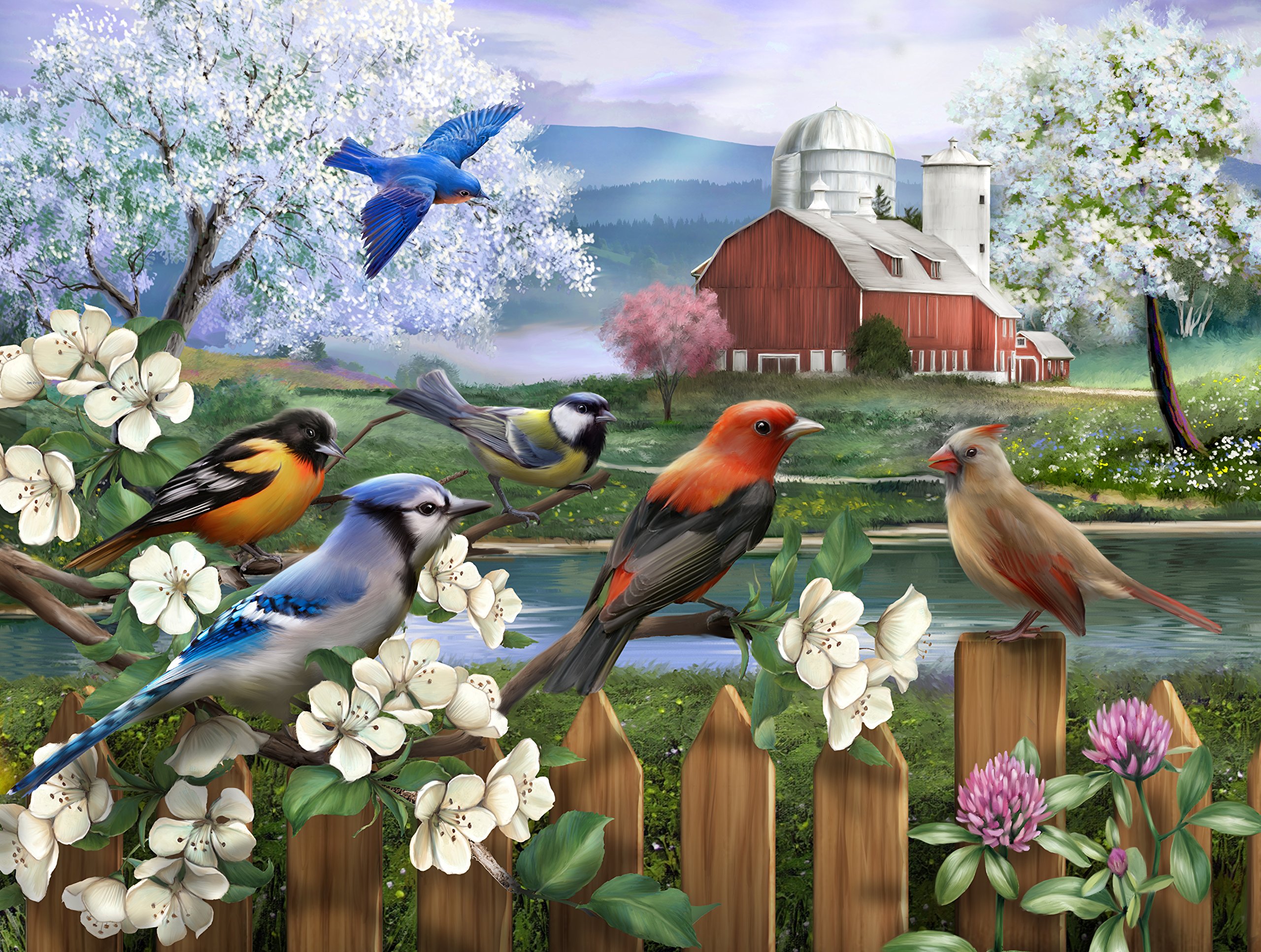 Premium 550-Piece Biodegradable Jigsaw Puzzle - Songbirds & Sunflower Spring Scene for Adults & Families Ages 12+ | Relaxing Home Activity & Educational Family Game Night
