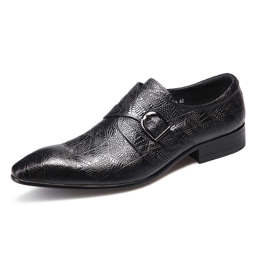 Premium Men's Monk Strap Dress Shoes - Genuine Leather Business Formal Shoes for Wedding & Banquet - Single Buckle Pointed Toe Oxfords - Black (Size 44/UK 9.5/US 10) - Perfect for Office, Business Meetings & Special Occasions