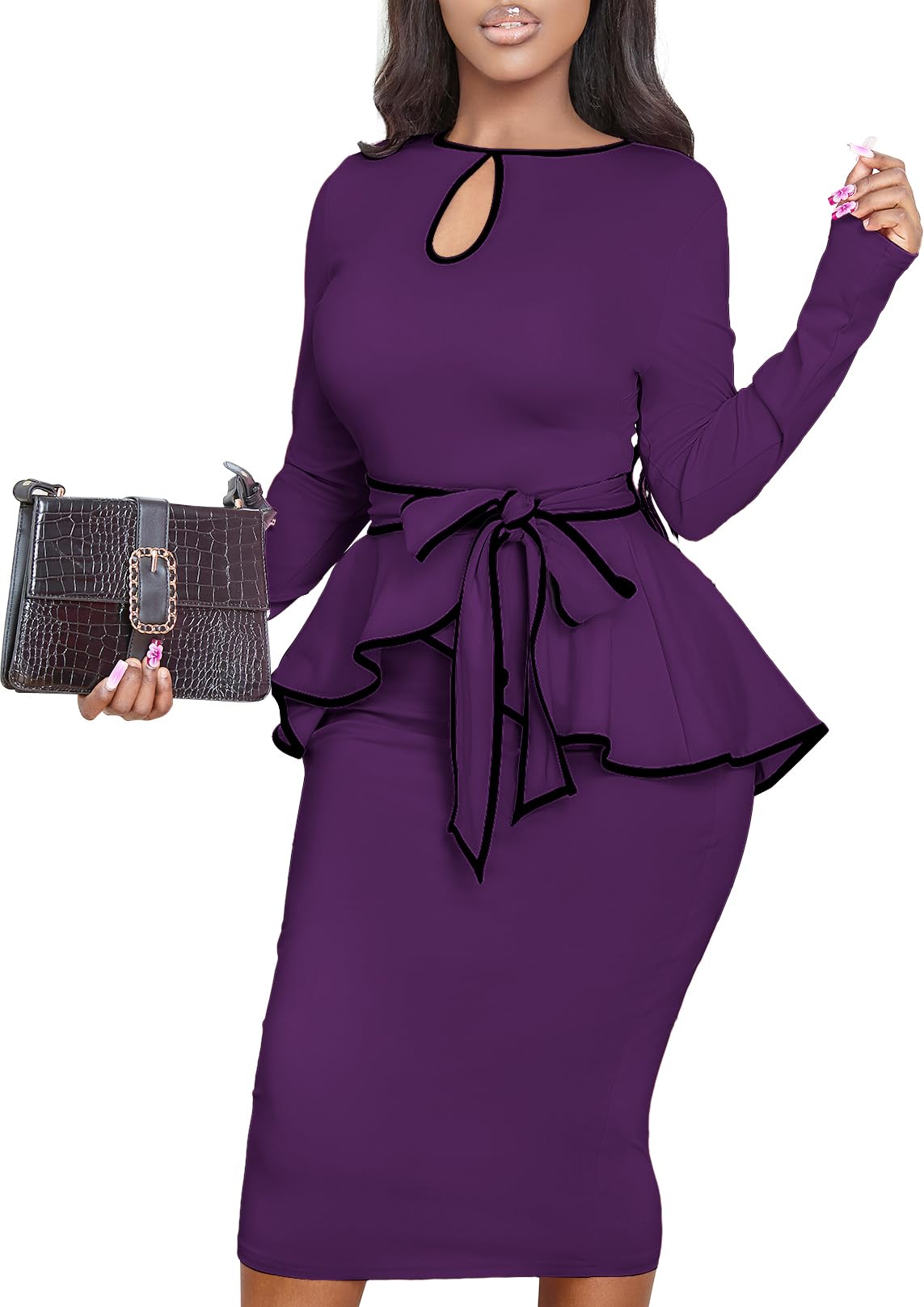 Elegant Peplum Dresses for Women - Business Casual Knee-Length Vintage Bodycon Dress for Office, Party & Date Night