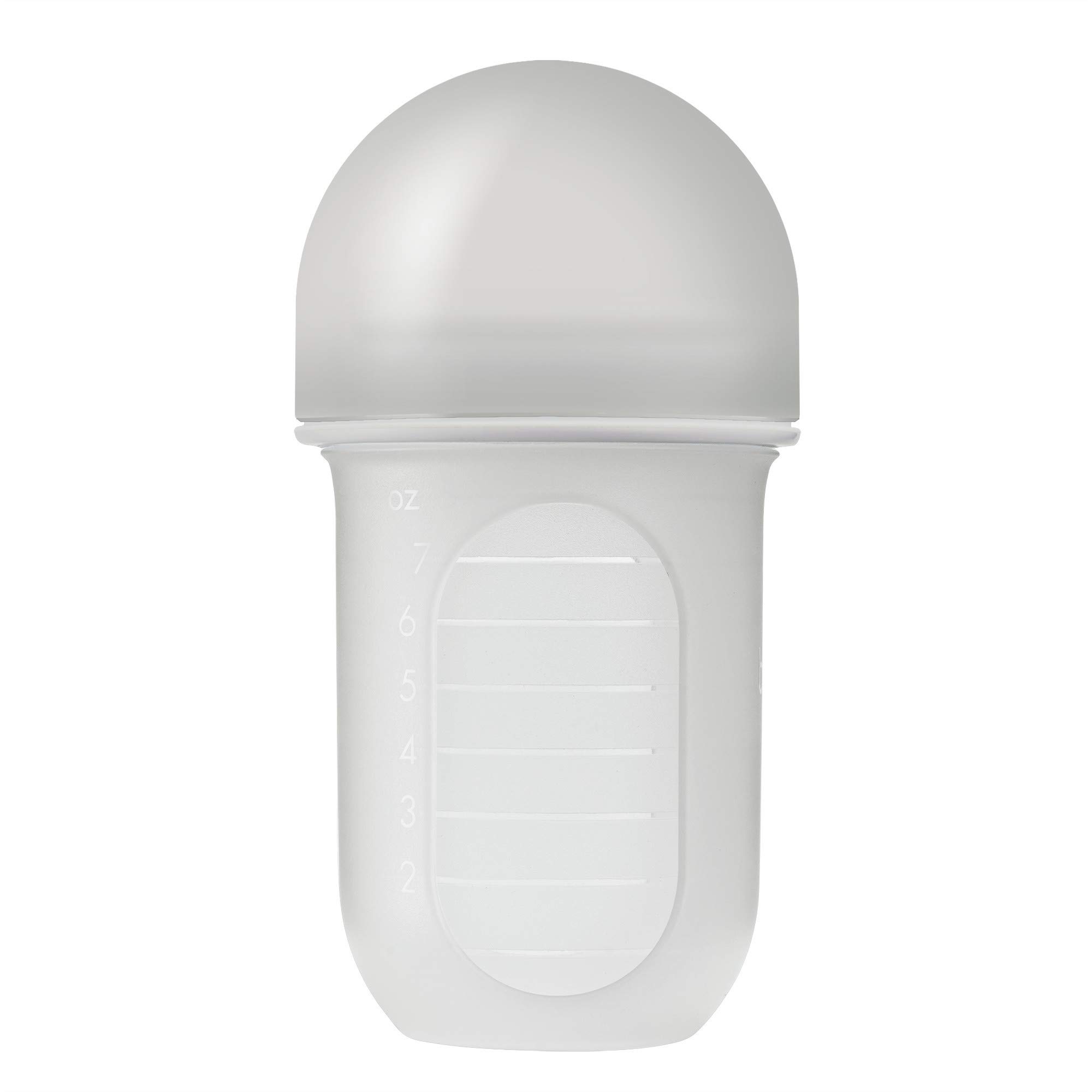 Boon Nursh Reusable Silicone Baby Bottle with Collapsible Pouch - 8oz Medium Flow Infant Bottle (Stage 2) - Soft Gray - Perfect for Travel, Daycare & On-the-Go Feeding - BPA-Free Baby Essentials