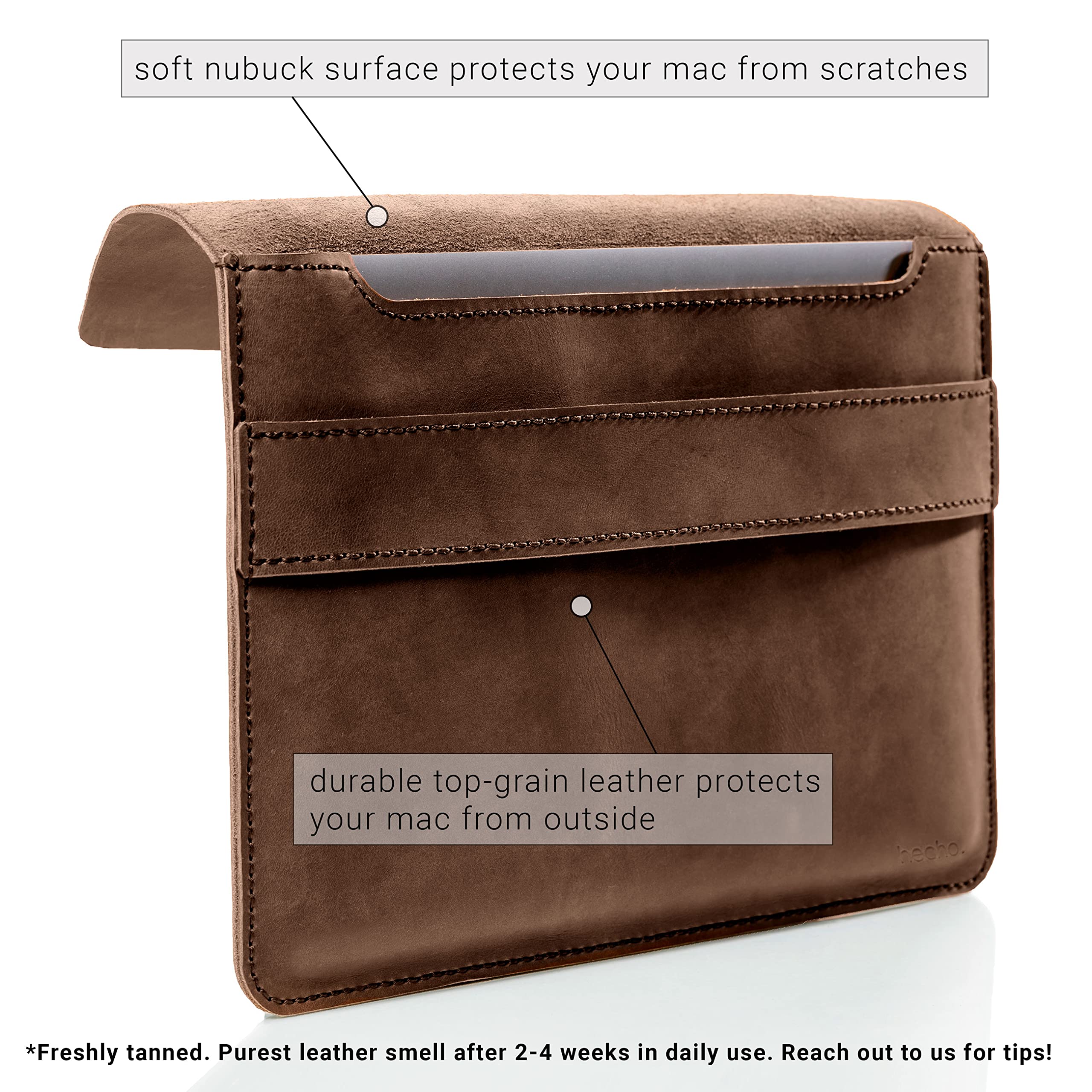 Premium Handmade Full Grain Leather MacBook Pro 15 Inch Case (2016-2019) - Luxury Brown Fair Trade Laptop Sleeve with Expert Stitching - Perfect for Business Travel, Office & Coffee Shop Use