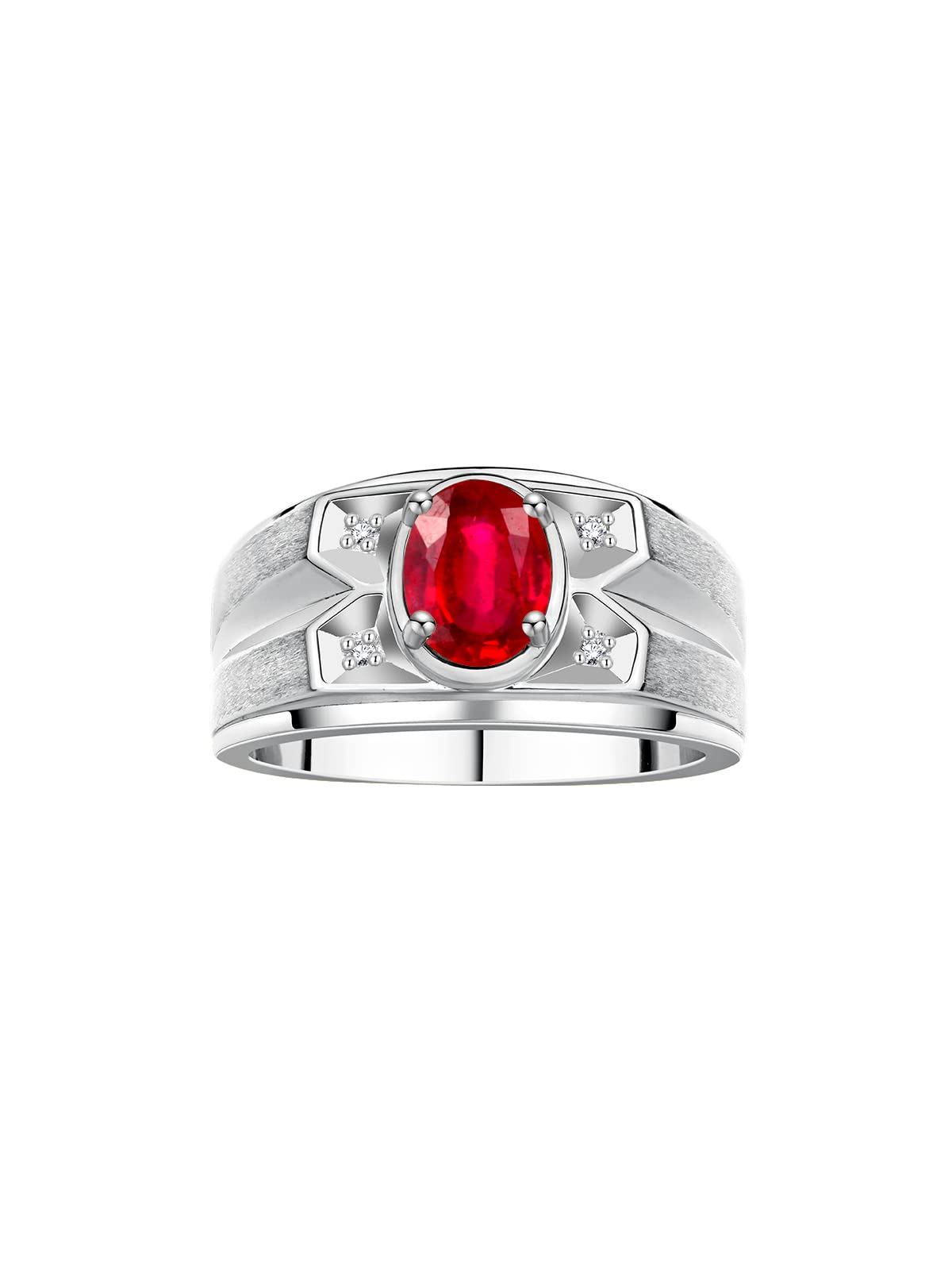RYLOS Men's Sterling Silver 8X6MM Oval Gemstone & Diamond Ring - Classic Designer Birthstone Jewelry for Men, Sizes 8-13 - Perfect for Weddings, Anniversaries & Special Occasions