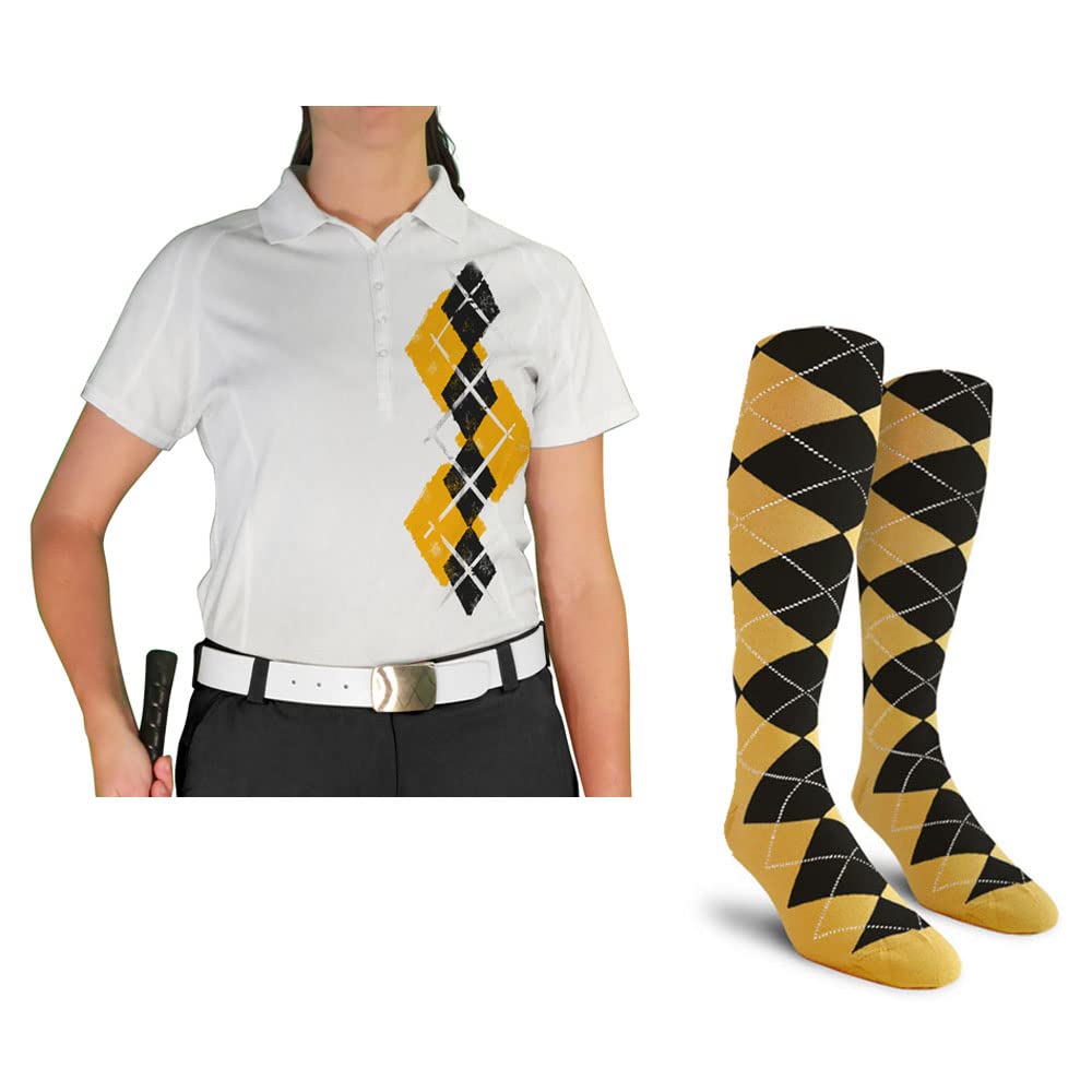 Dry Fit Short Sleeve Graphic Golf Polo Shirt with Socks for Women - Breathable Moisture Wicking Performance Top & Comfortable Socks Set - Argyle Paradise Design - Perfect for Golf, Tennis, Casual Wear & Outdoor Activities (AA-ZZ)