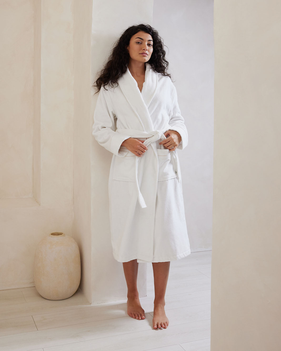 Soft & Cozy Cotton Toweling Dressing Gown for Women & Men - Breathable White Bathrobe for Spa, Lounge & Home Relaxation