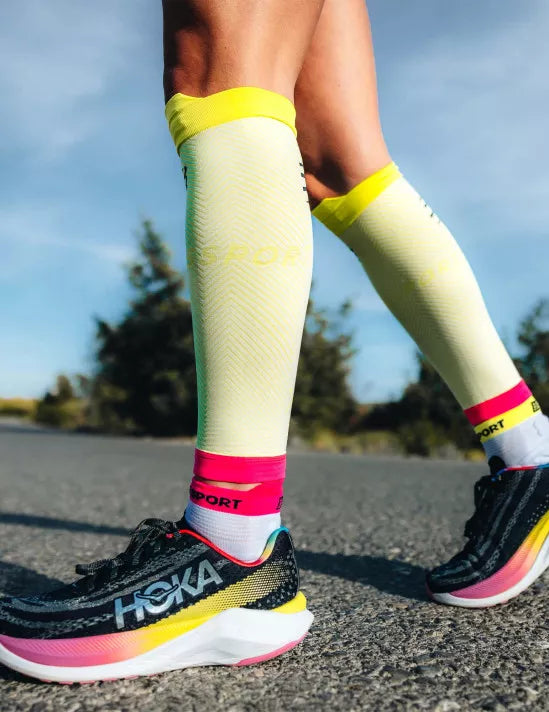 Compressport Unisex R2 Oxygen Calf Sleeves - Performance Compression for Running, Cycling & Recovery (Safe Yellow) - Ideal for Athletes & Fitness Enthusiasts