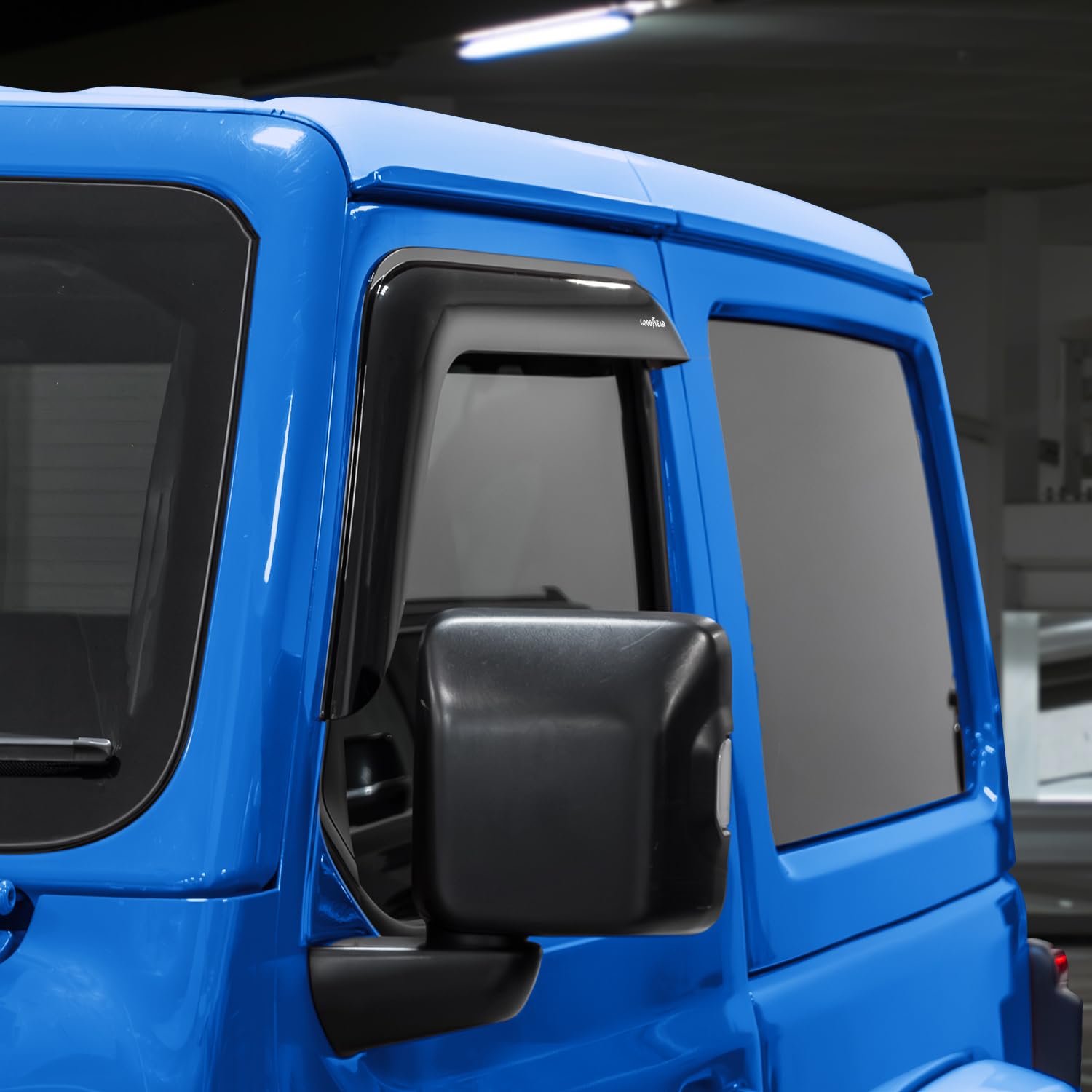 Goodyear Shatterproof Window Deflectors for Jeep Wrangler JL (2018-2025) & Gladiator (2020-2025) - 2-Piece Tape-On Rain Guards & Vent Visors | Weatherproof Car Accessories for Off-Road Protection & Enhanced Driving Comfort