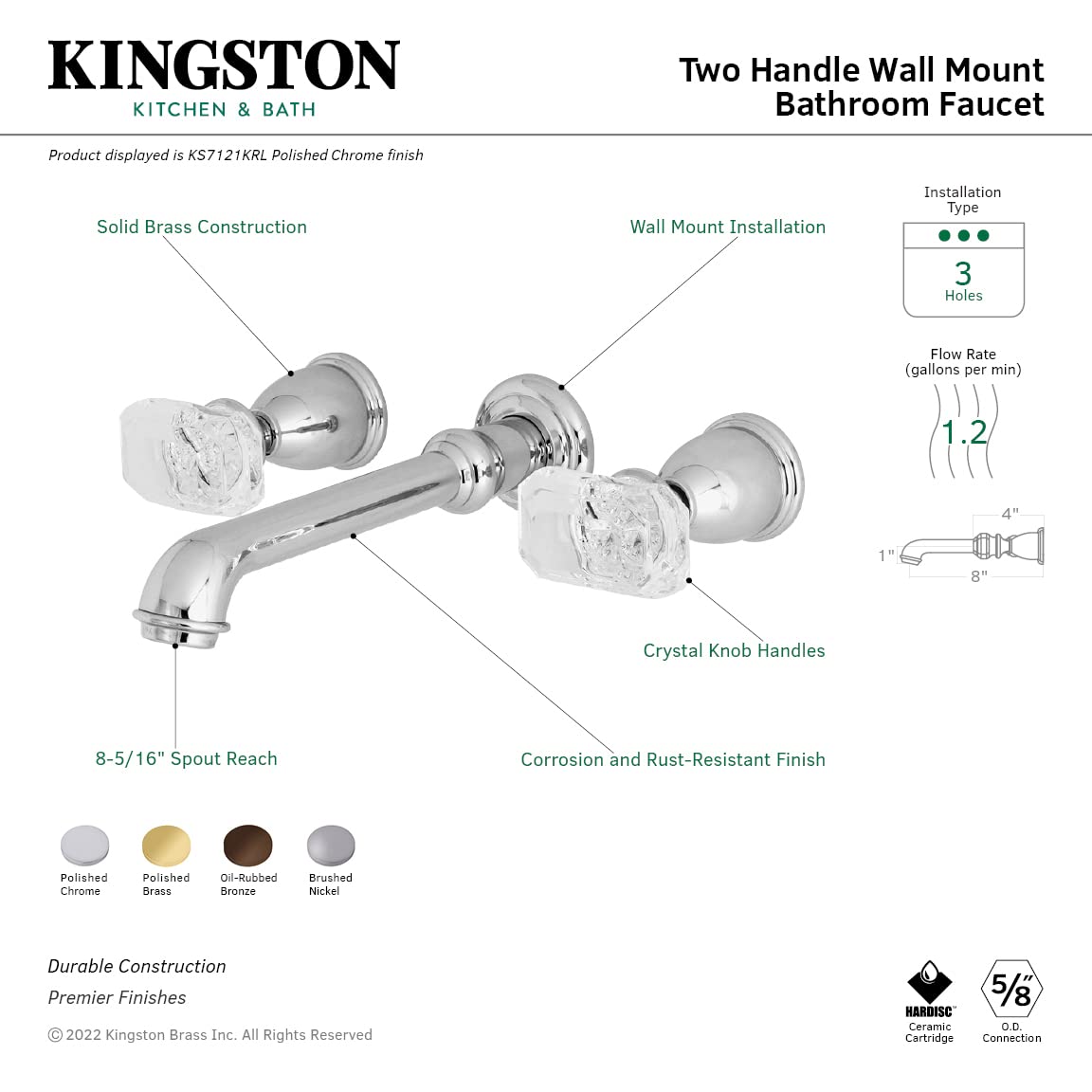 Kingston Brass KS7121KRL Krystal Onyx Bathroom Faucet - 10-7/16