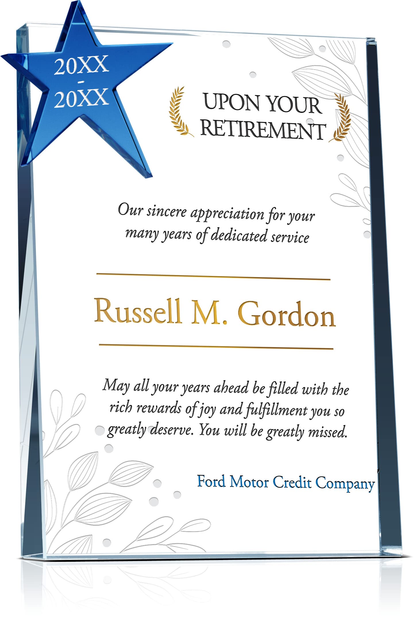 Custom Retirement Plaque for Men & Women - Personalized Crystal Star Award with Name & Date - Unique Farewell Gift for Coworkers (8 Inch) - Perfect for Office Celebrations & Retirement Parties