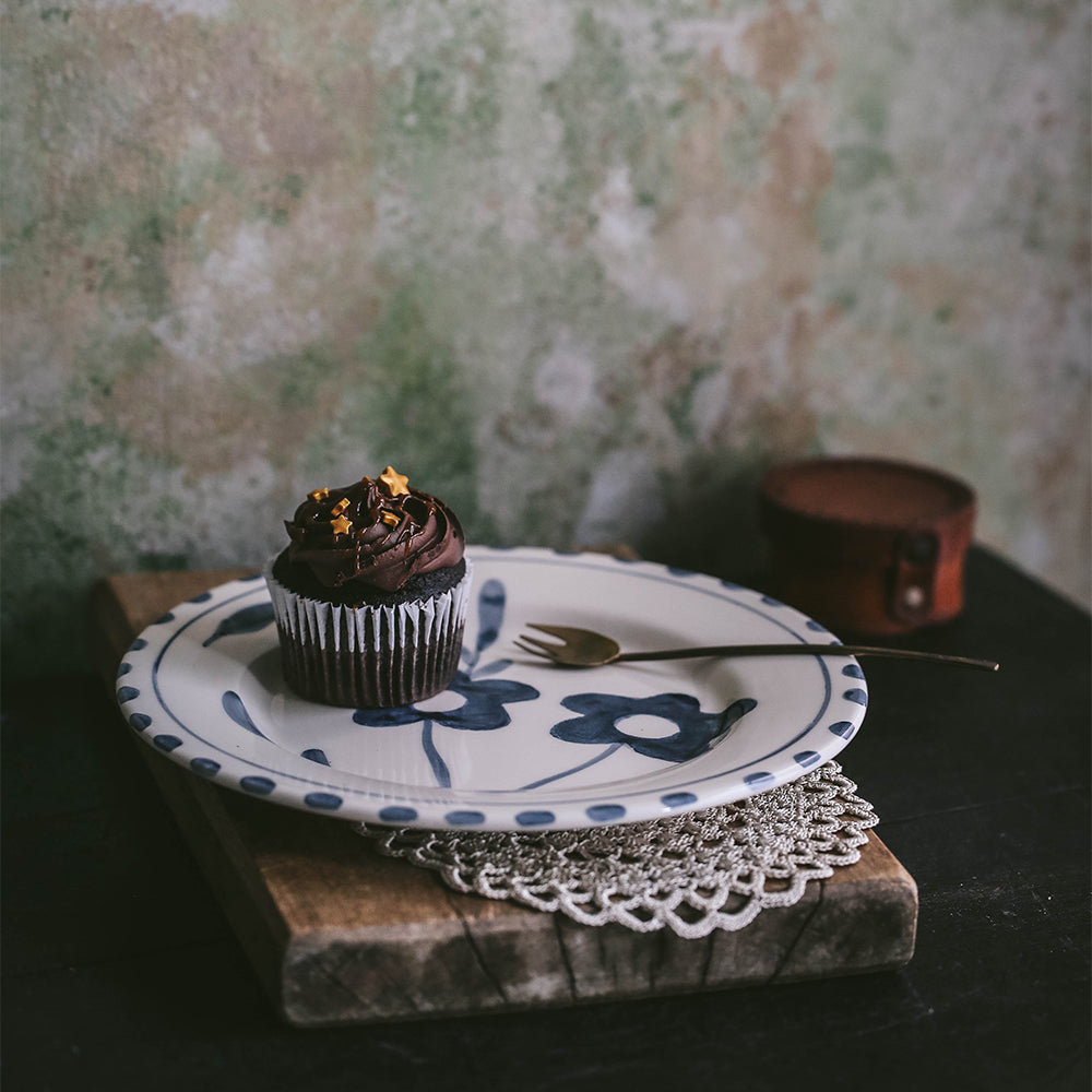 Hand Painted Ceramic Plate with Blue Floral Design - Elegant Dinnerware for Home Decor, Wedding Gifts & Special Occasions