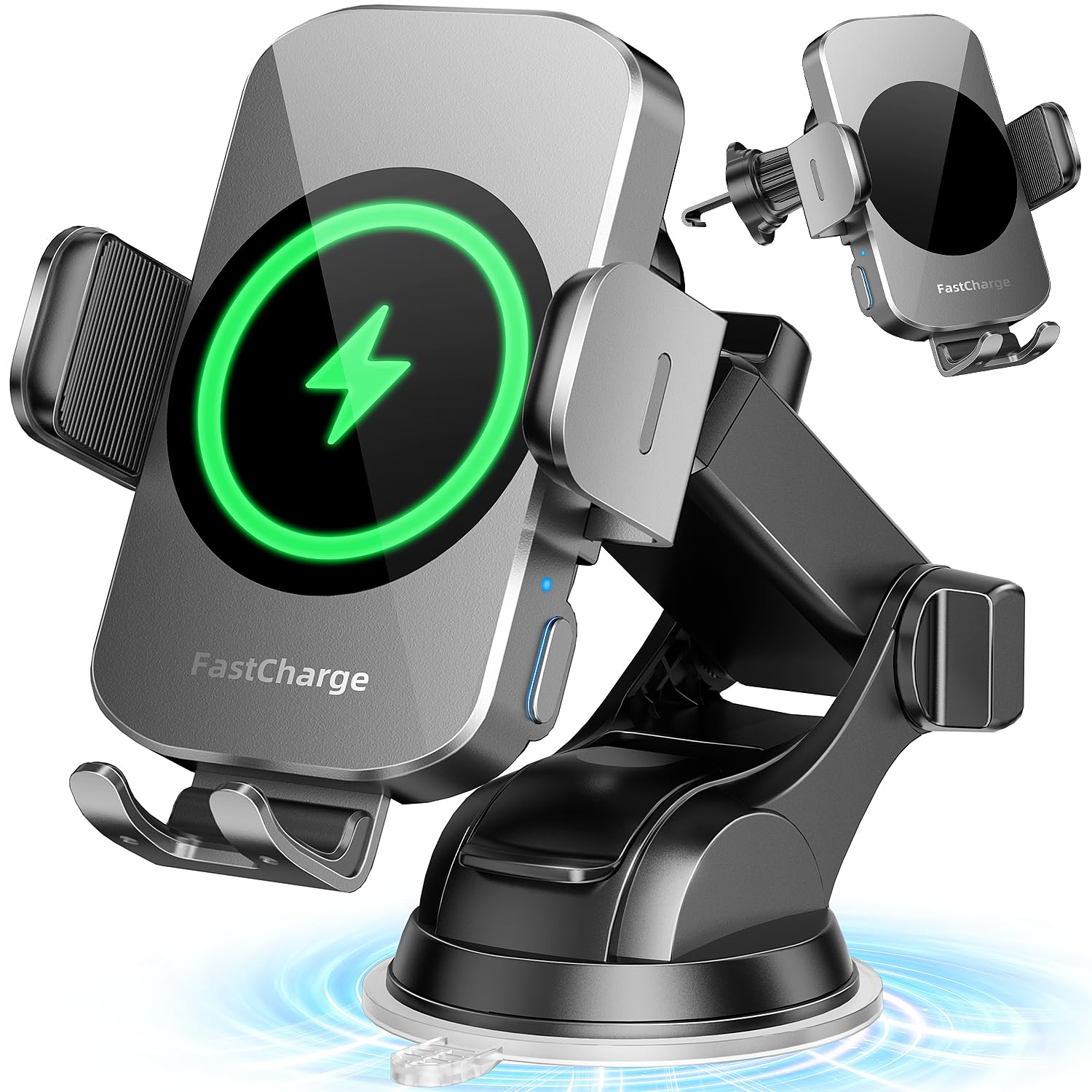 Fast Wireless Car Charger & Phone Holder - 3-in-1 Auto Clamping Mount for iPhone 16/15/14/13/12/11/XS/XR & Samsung S23 Ultra/S22/S21/S20/S10+/S9+/Note 9 - Perfect for Road Trips & Commuting