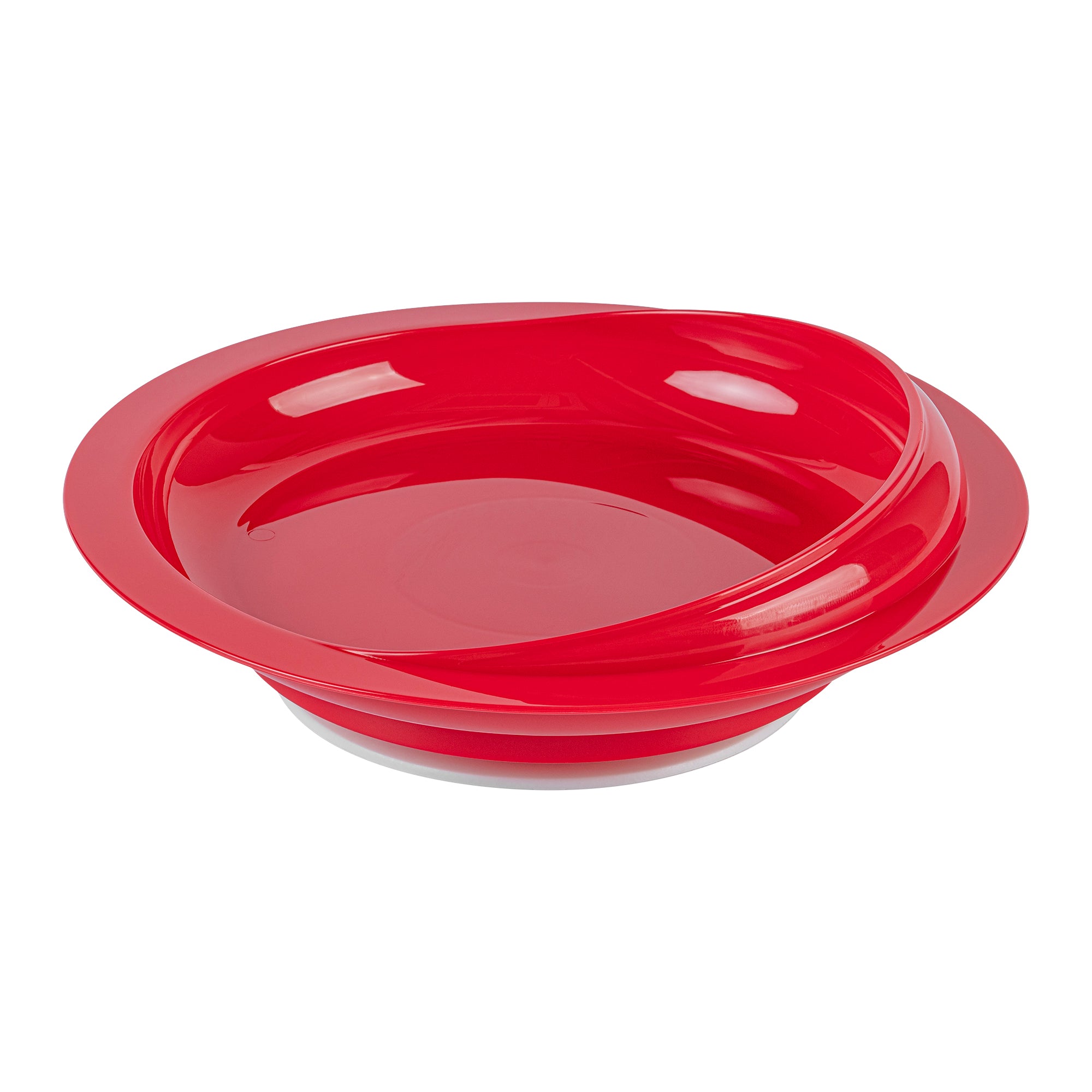 Adapt Tek Round Red Plastic Scoop Plate - Spillproof with Suction Base, 9 x 9 x 2.25 Inches, 1 Count - Perfect for Baby Feeding, Toddler Mealtime & Special Needs Dining