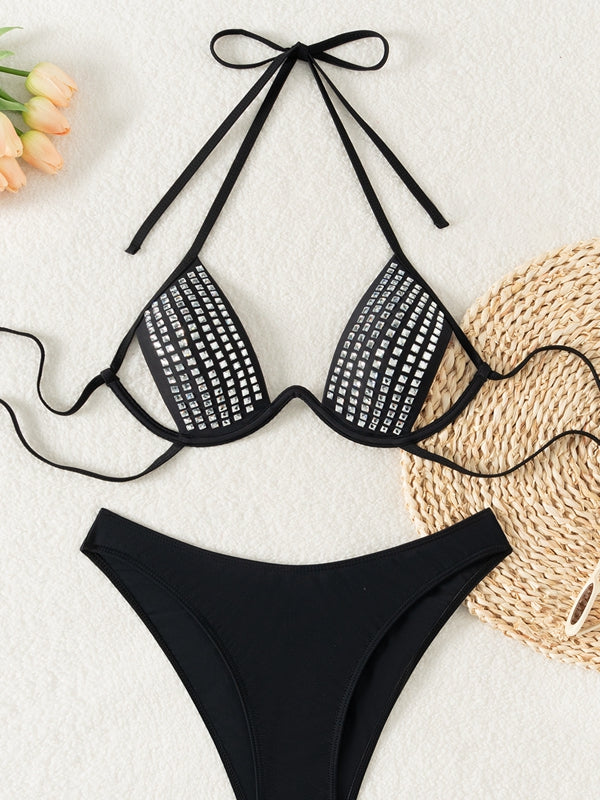 ZASUWA Women's Sexy Crystal Cutout Bikini Set - High Waist Swimsuit Two Piece for Beach, Pool Party & Summer Vacation