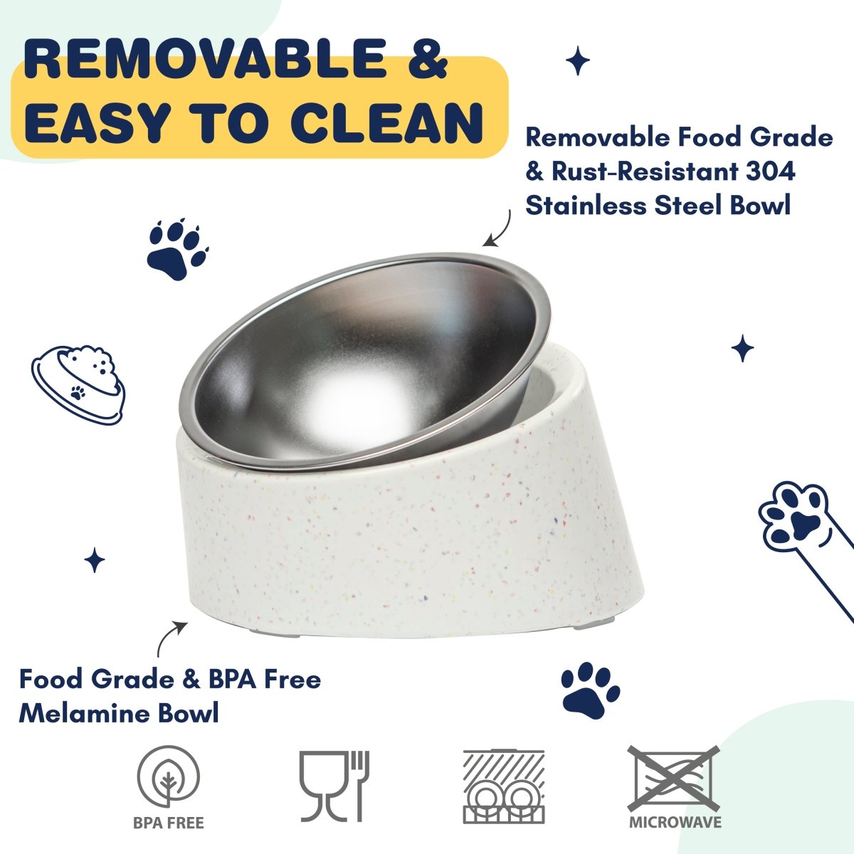 Bzyoo 16oz Tilted Dog Bowl for Small Dogs & Cats - Ergonomic Elevated Pet Food Dish, Anti-Slip Base, Slow Feeder, White - Perfect for Puppies, Kittens & Senior Pets with Neck Pain