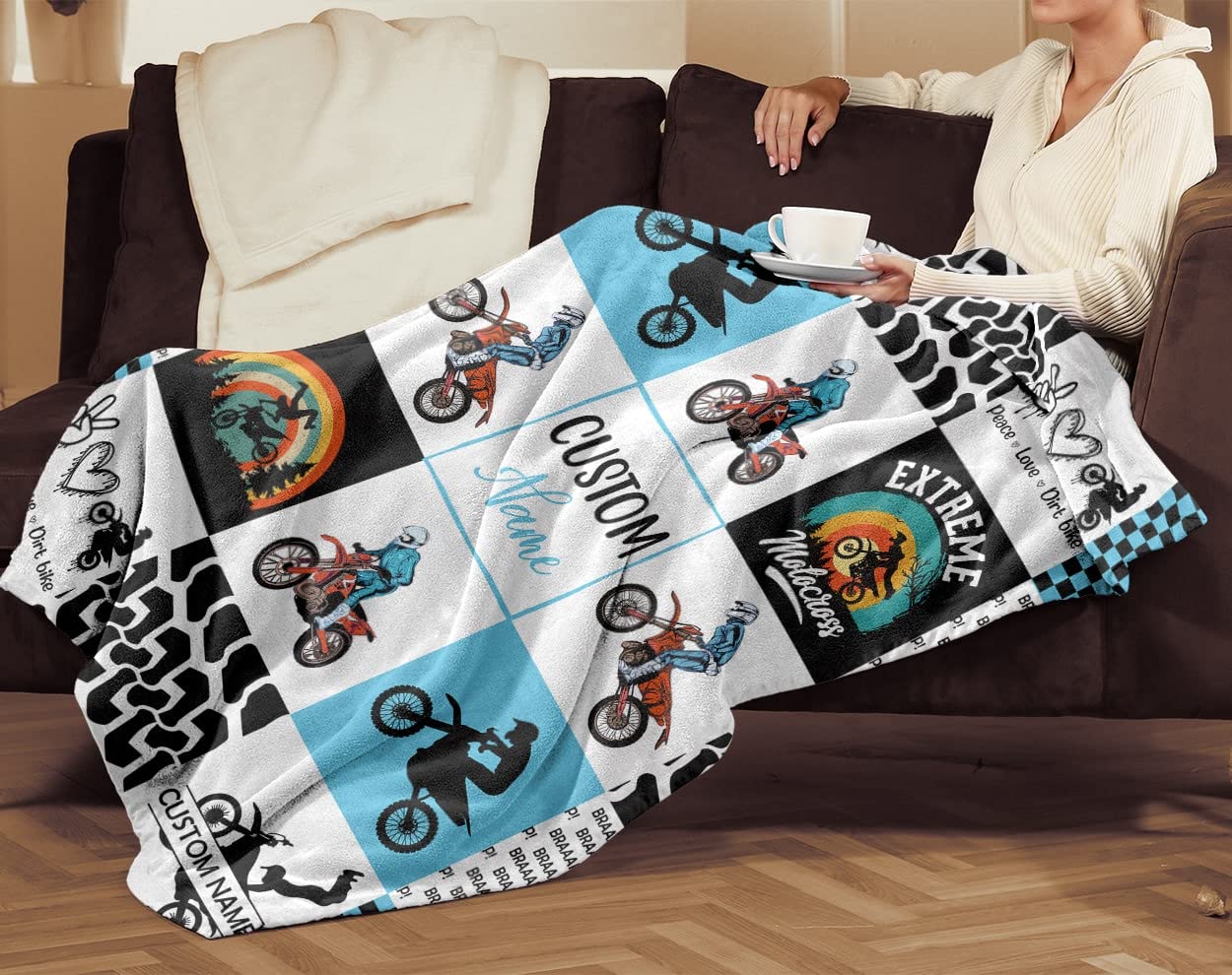 Custom Dirt Bike Motocross Fleece Blanket - Super Soft Plush Throw for Bed, Sofa & Couch - Personalized Motorcycle Rider Gift for Kids & Baby Boys - 60x80 Inch Cozy Blanket - Perfect for Bedroom Decor, Racing Enthusiasts & Motorbike Lovers