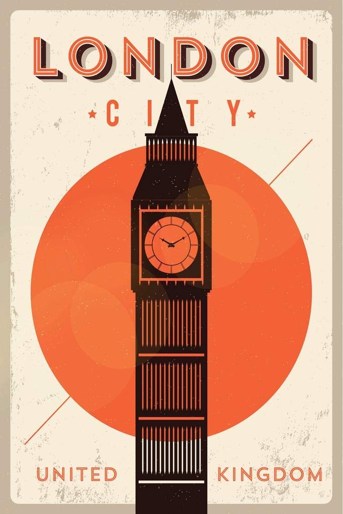 Vintage London Big Ben Travel Poster - 16x24 Inch Laminated Dry Erase Wall Art - Perfect for Home Office Decor & Classroom Inspiration