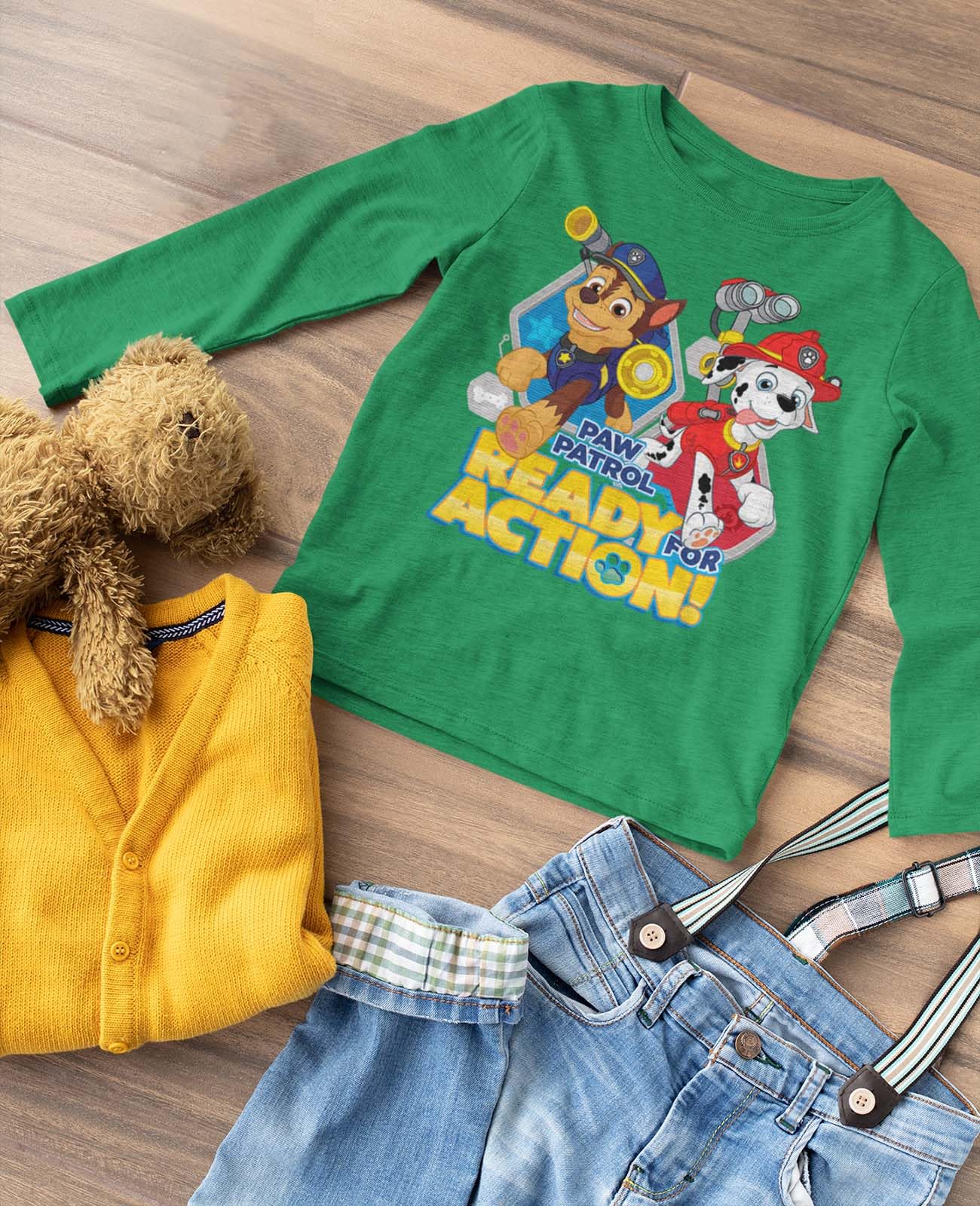 Paw Patrol Ready for Action Chase & Marshall Toddler Boys Long Sleeve T-Shirt - Cute Cartoon Graphic Tee for Kids Playtime & Birthday Gifts