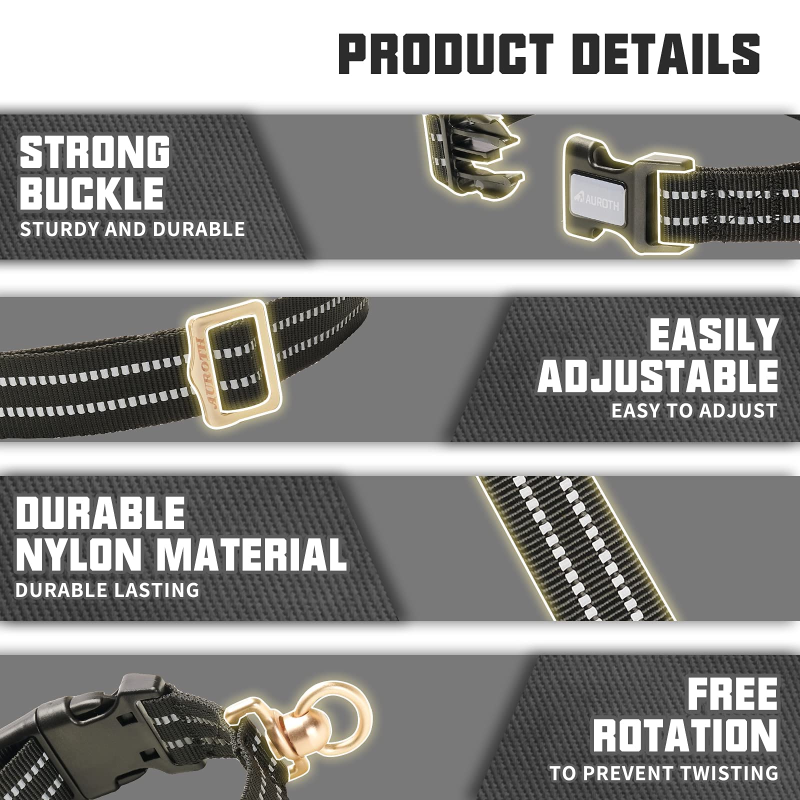 Auroth Heavy Duty Bungee Dog Leash with Reflective Collar Set - 6FT No-Pull Shock Absorbing Leash for Medium & Large Dogs - Perfect for Walking, Running, Hiking & Car Travel Safety