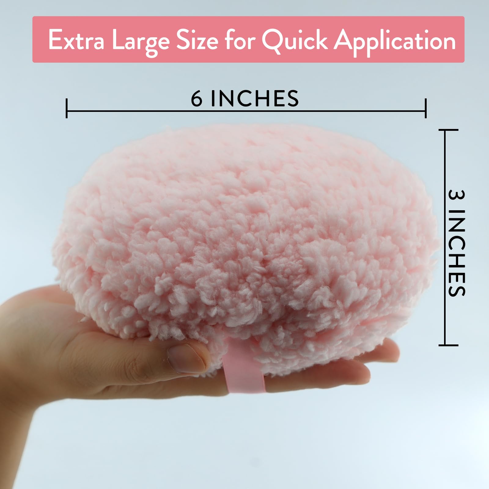 Extra Large Body Powder Puff (6” x 3”) - Oversize Powder Applicator for Loose & Body Powder - Soft Dusting Puff for Women - Perfect for Post-Shower, Baby Care & Makeup Setting