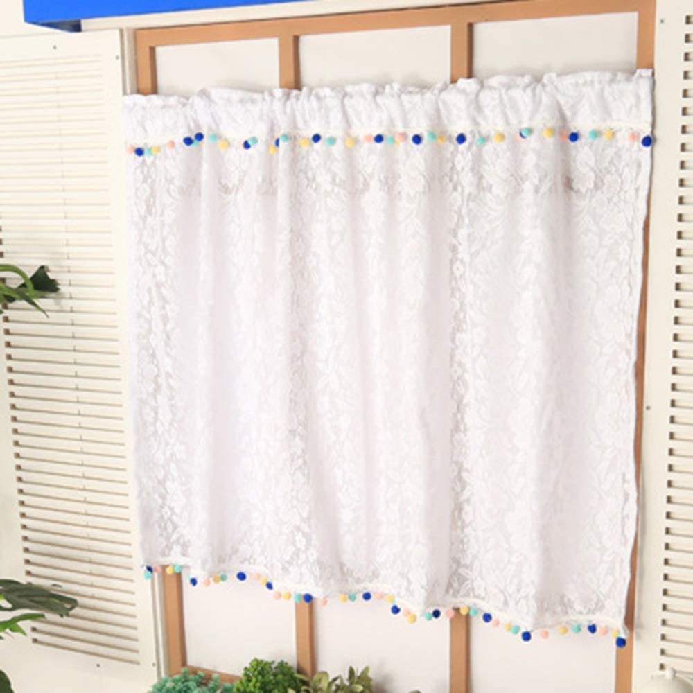 Sheer Lace Tier Curtains for Kitchen & Bedroom Windows - Semi Transparent Short Valances (55