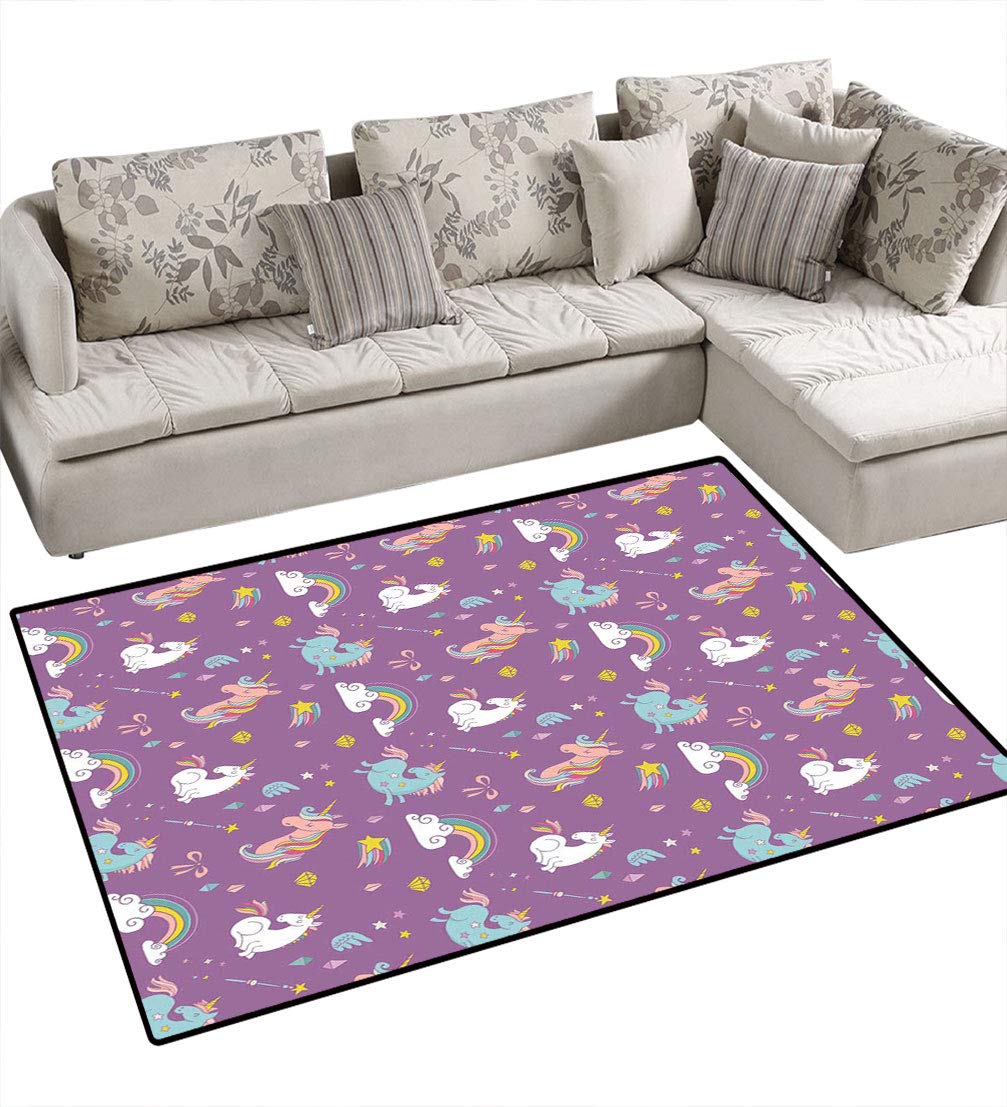 Unicorn & Rainbows Diamond Wand Pattern Area Rug - 5' x 6' Soft Nursery Rug for Baby Girl's Room, Bedroom Decor, Living Room Floor Mat | Kids Playroom, Fantasy Themed Bedding, Gift for Toddler Girls
