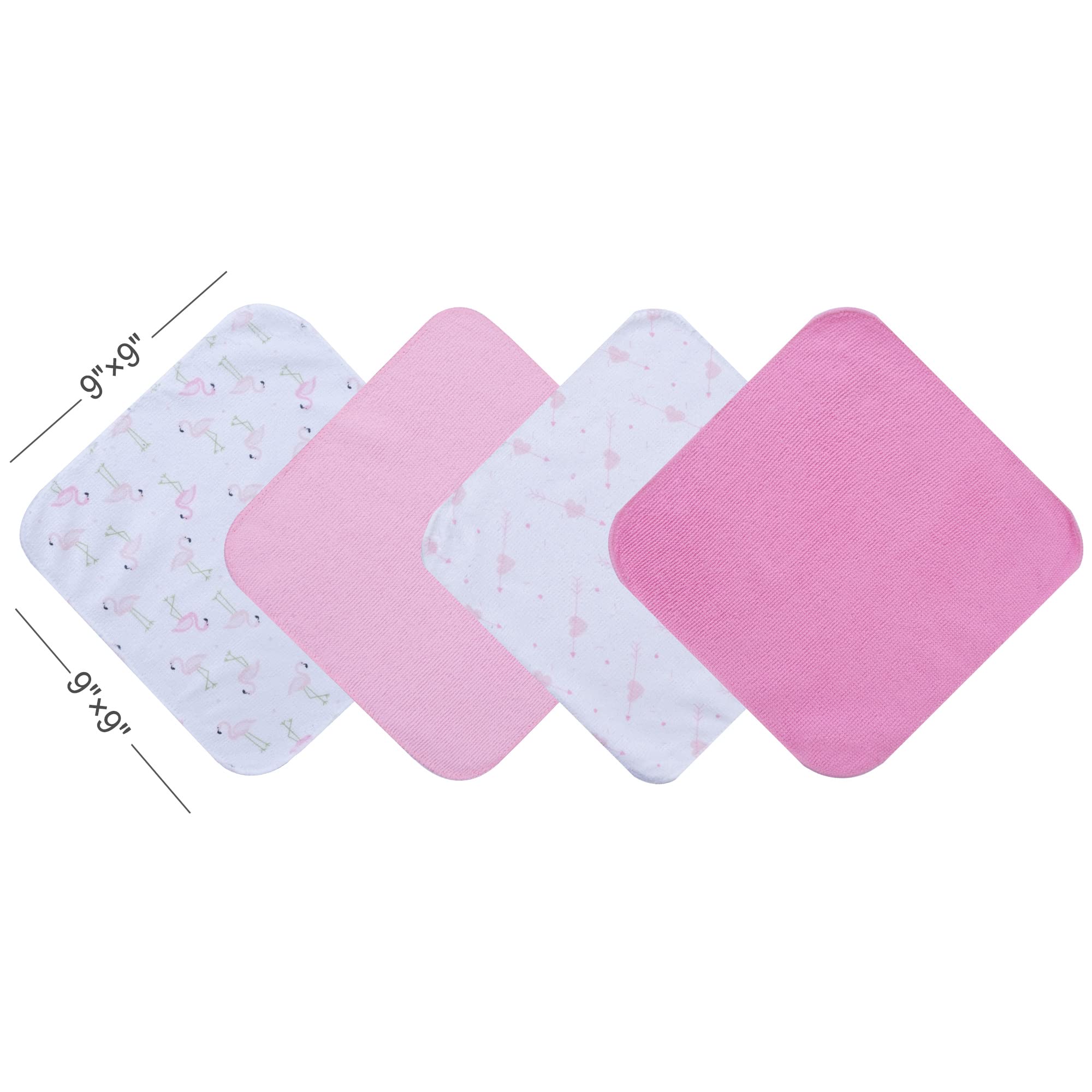 Viviland 24 Pack Super Soft Baby Washcloths - Hypoallergenic Bath Towels for Newborns & Infants (9x9 Inch, Flamingo Pattern) | Gentle Face & Body Wash Cloth for Sensitive Skin - Perfect for Baby Showers, Daily Bathing & Travel Essentials