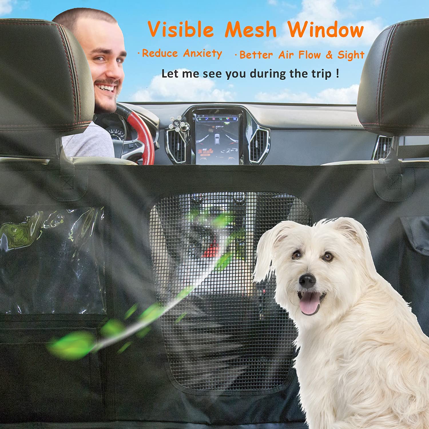 Waterproof Dog Car Seat Cover for Back Seat - Non-Slip Hammock with Mesh Window & Storage Pockets - Universal Fit for SUV, Sedan - Perfect for Road Trips, Vet Visits & Outdoor Adventures