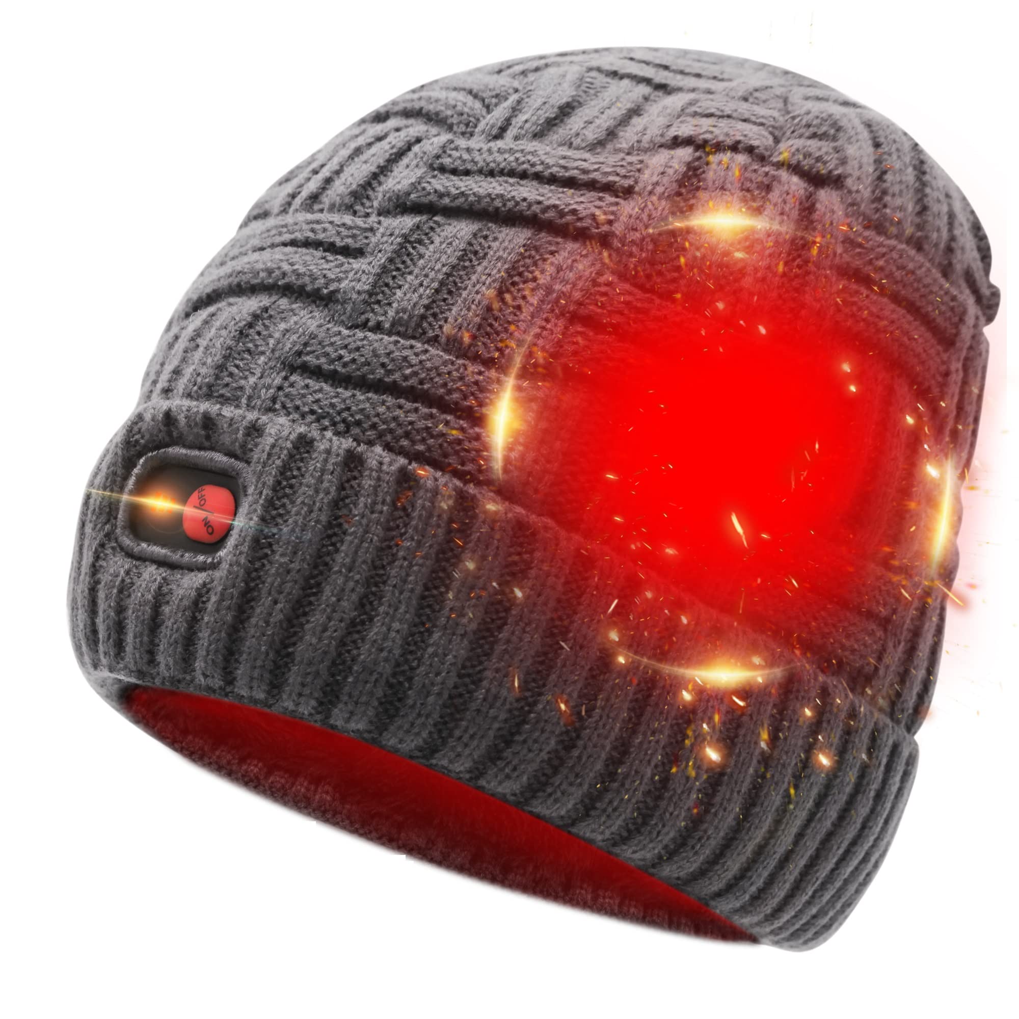 MMlove Rechargeable Heated Beanie for Men & Women - Battery Powered Electric Winter Hat for Fishing, Skiing, Hiking & Outdoor Activities - USB Heated Cap for Cold Weather