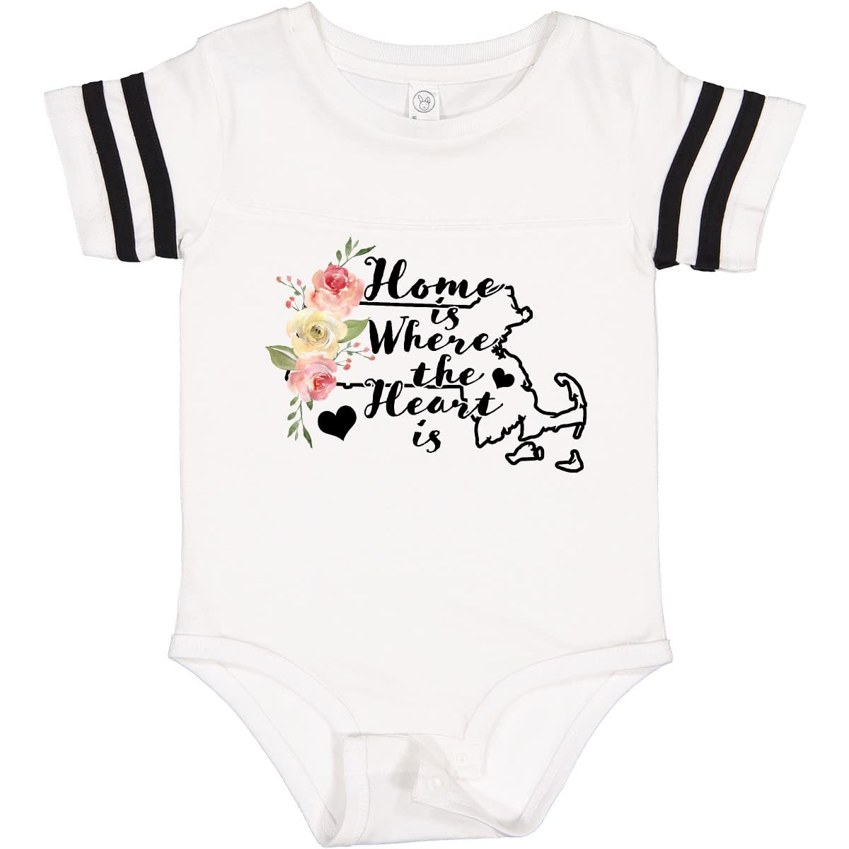 Inktastic Massachusetts Home is Where The Heart is Watercolor Baby Bodysuit - Soft Cotton Onesie for Newborns & Infants, Perfect for Family Photos, Holidays & Everyday Wear