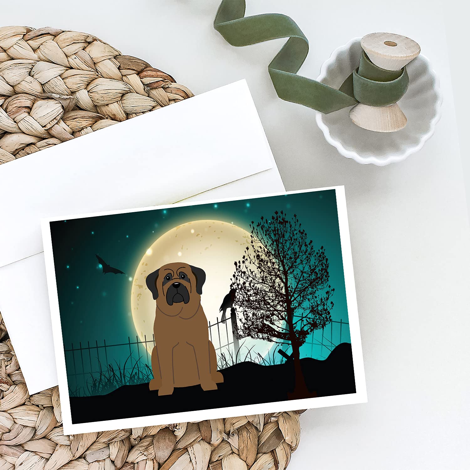 Halloween Scary Bullmastiff Greeting Cards - Pack of 8 Blank A7 Note Cards with Envelopes (5x7 inches) | Whimsical Dog-Themed Stationery for Halloween Parties, Spooky Gift Giving & Seasonal Correspondence