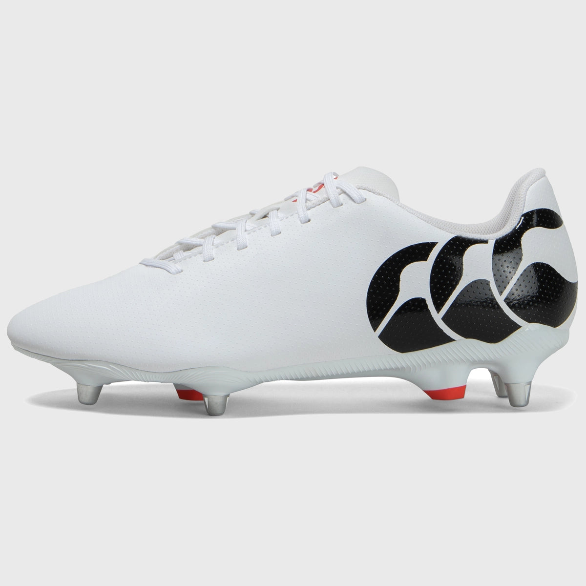 Canterbury Speed Raze SG Rugby Boots for Men - White/Black Cleats - Firm Ground Soccer Football Shoes for Rugby Matches & Training