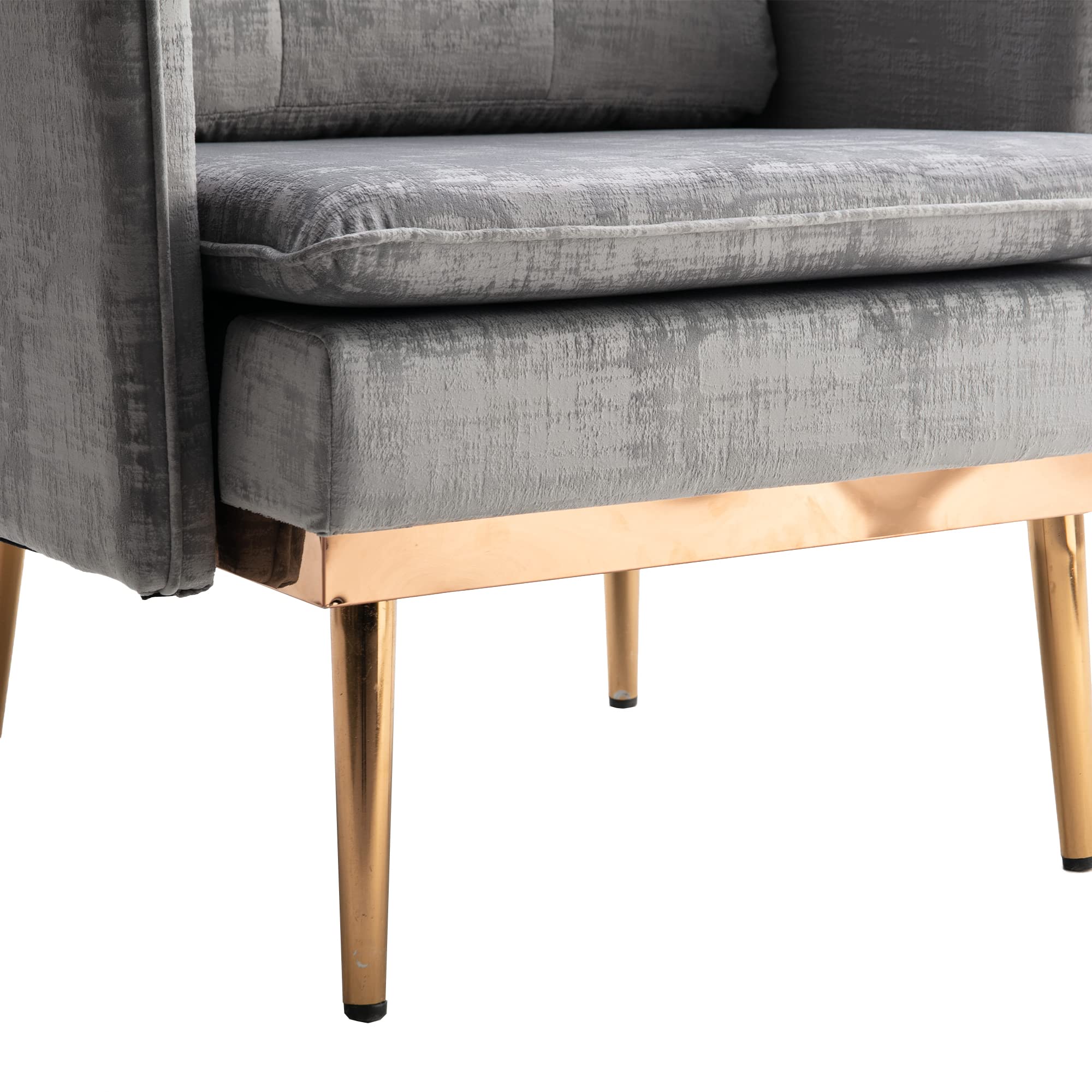 Modern Velvet Single Sofa Chair - Upholstered Accent Living Room Armchair with Rose Gold Metal Legs, Tufted Reading Chair for Bedroom & Lounge (Grey) - Perfect for Small Spaces, Home Office & Cozy Corners
