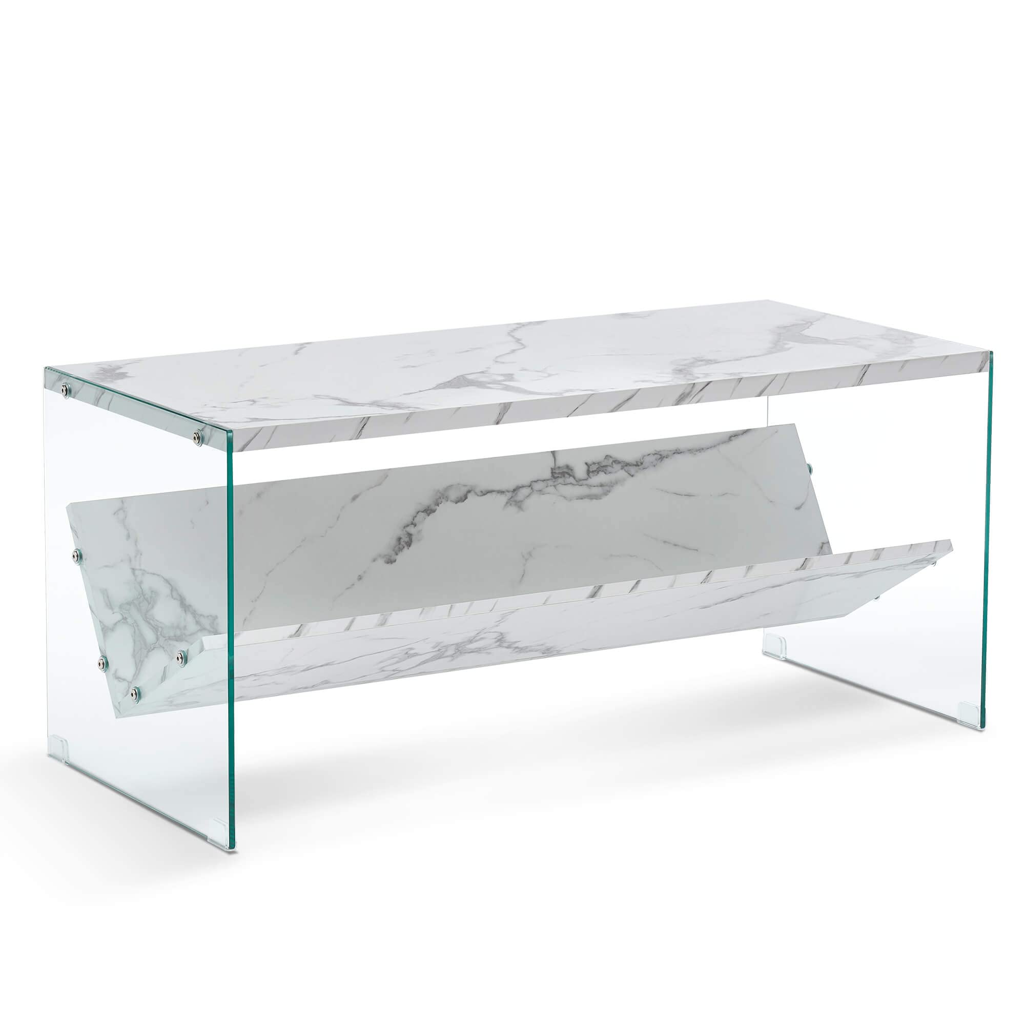 ivinta Modern Rectangle Coffee Table with Tempered Glass Legs & Storage - White 5771 | Perfect for Living Room, Lounge & Small Spaces