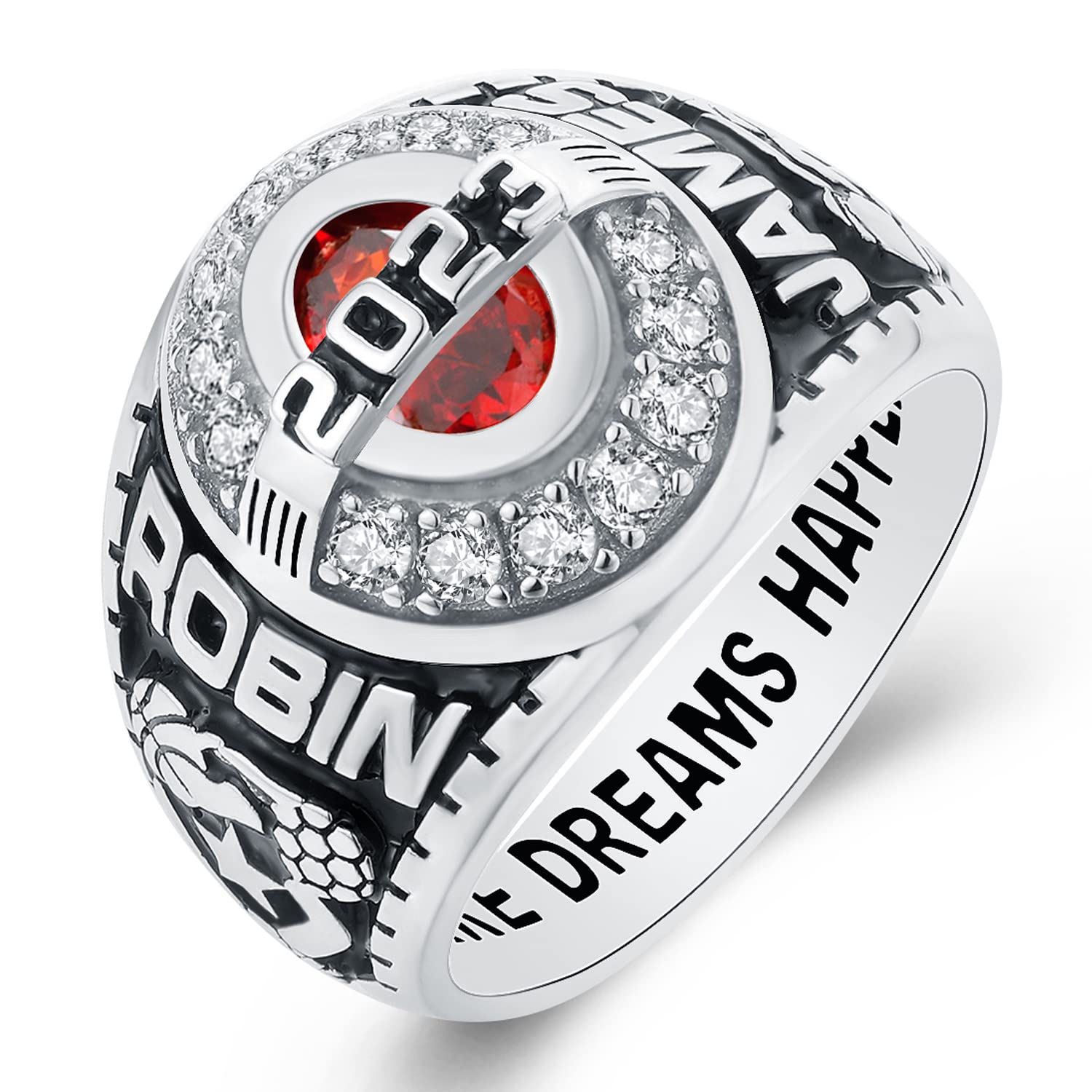 Custom Personalized Sterling Silver Class Rings for Women & Men - High School & College Rings with Cubic Zirconia & Birthstones - Gold Plated Size 5-15 - Perfect for Graduation Gifts, Anniversary Presents & School Spirit Jewelry