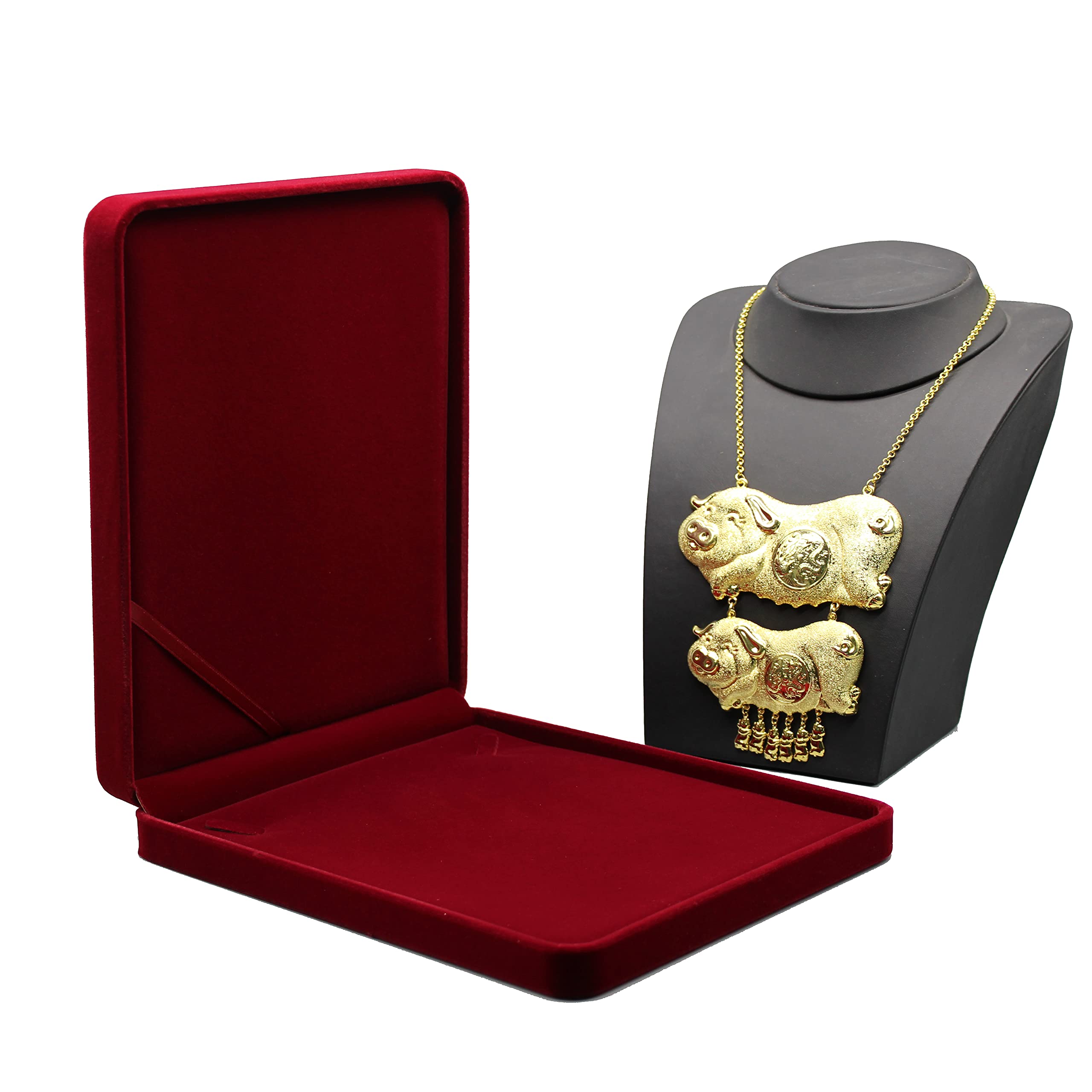 Luxury Jewelry Set with Velvet Gift Box - Necklace, Earrings, Ring & Bracelet Set for Women | Wedding, Anniversary, Birthday Gift | Elegant Jewelry Storage Display Case (Wine Red, Perfect for Chunky Collar Necklaces) | Great for Gifting, Special Occasions & Jewelry Organization