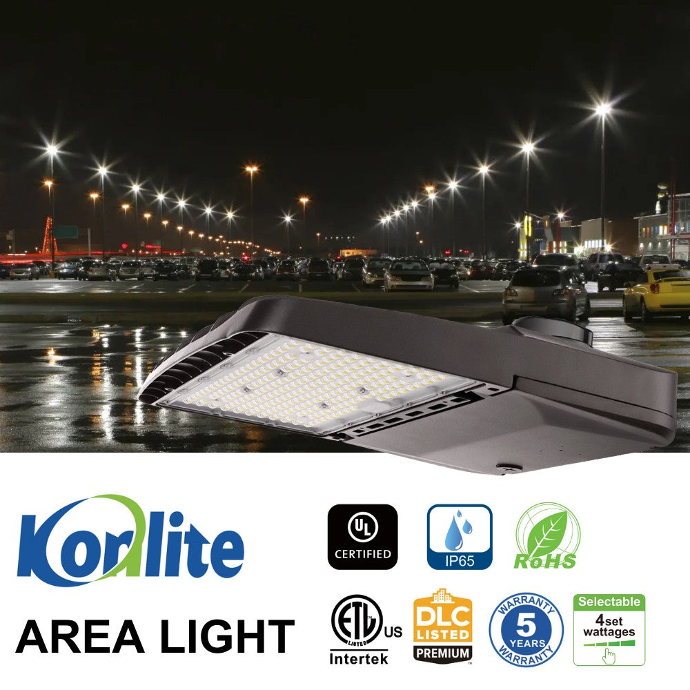 Konlite Vela I LED Parking Lot Light - 150W/120W/100W/80W - 23,000 Lumens - Type III - 120-277V - 50K/40K/30K CCT - 400W Equivalent - Energy Efficient Outdoor Lighting for Parking Lots, Warehouses & Commercial Areas