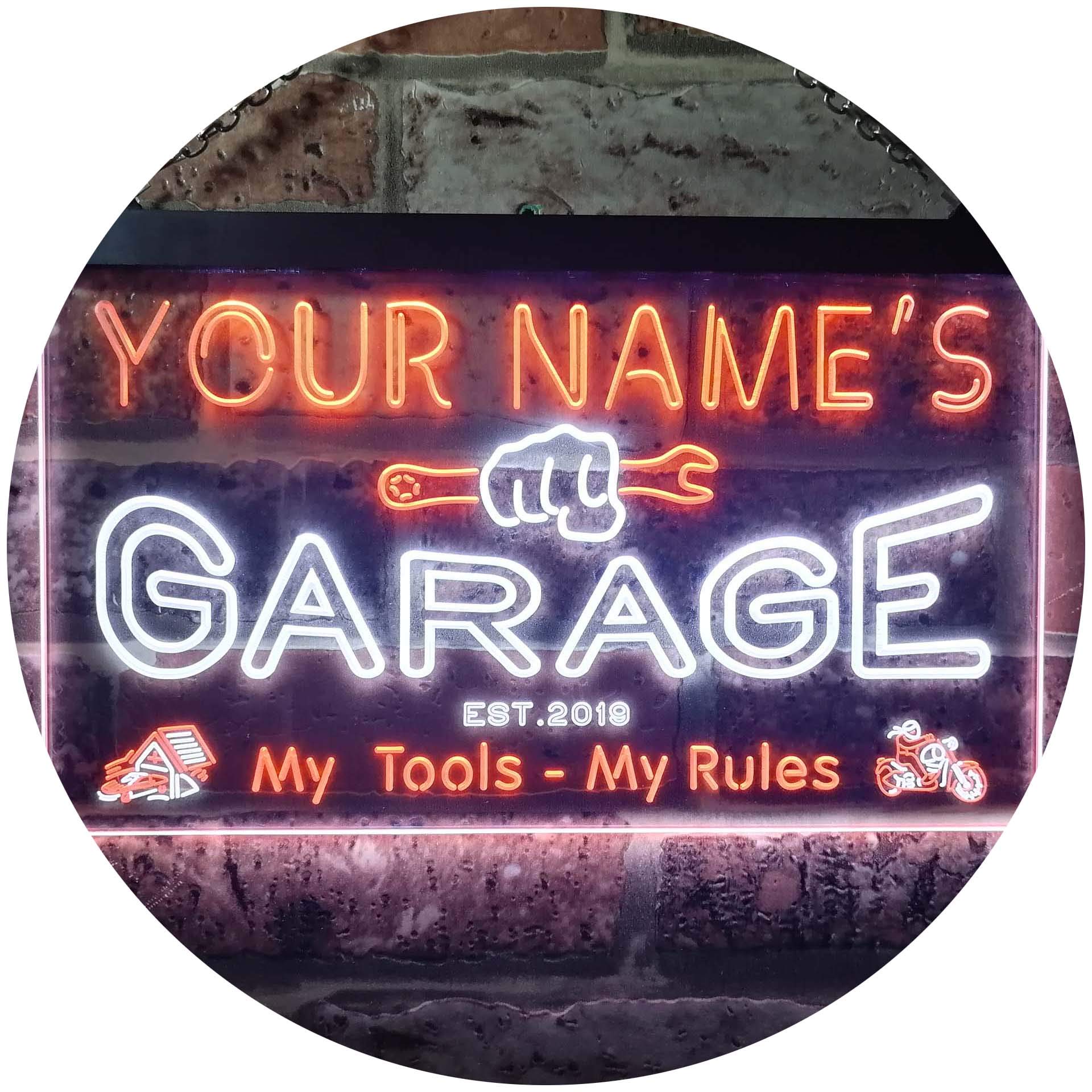 Custom LED Neon Sign - Personalized Name & Year for Man Cave/Garage Decor - 24x16 Inch White & Orange Dimmable Wall Art - Perfect for Home Bar, Game Room & Birthday Gifts