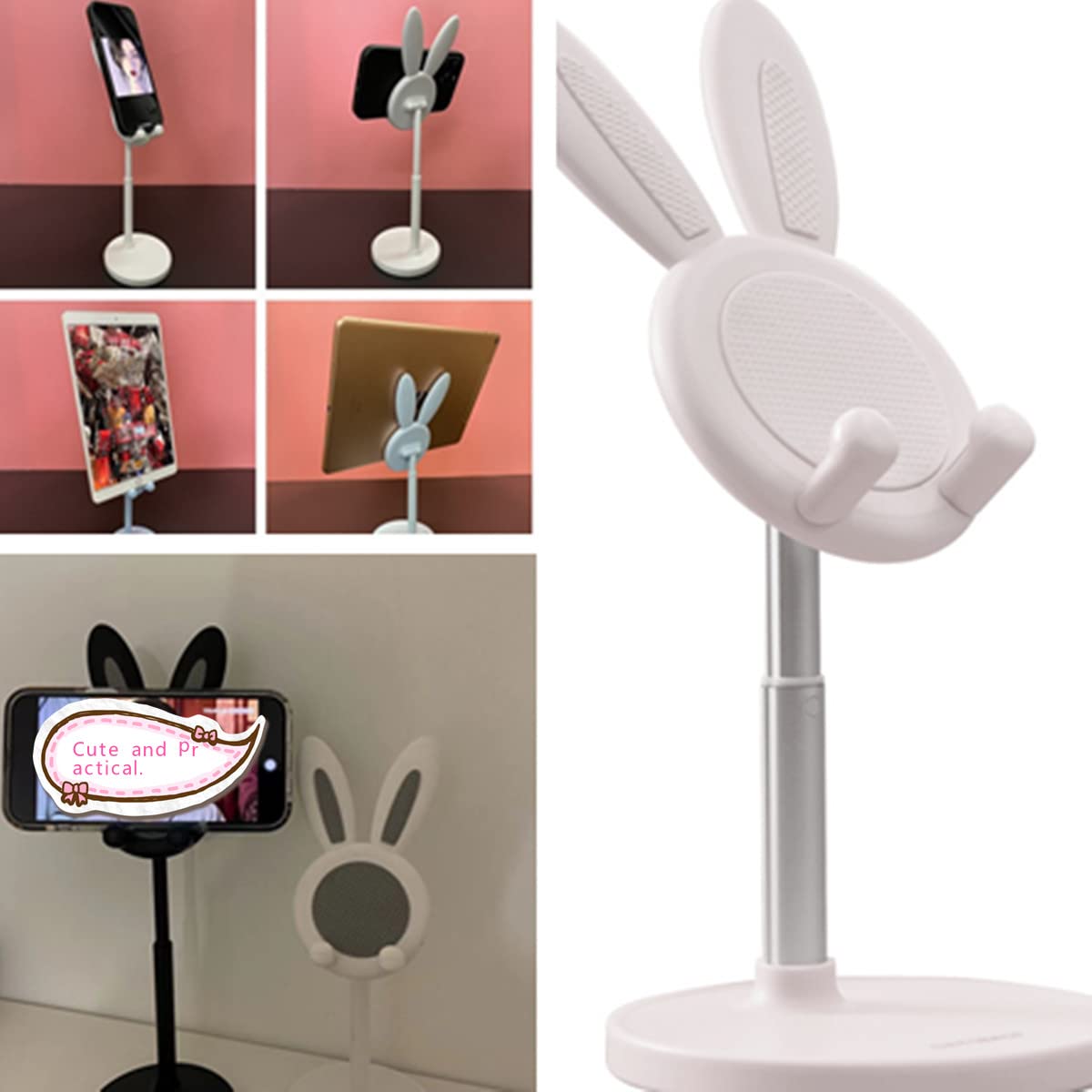 Adorable Bunny Phone Stand - Adjustable Holder for Nintendo Switch, iPhone, iPad, Tablets & Smartphones - White - Perfect for Gaming, Watching Videos & Hands-Free Calling