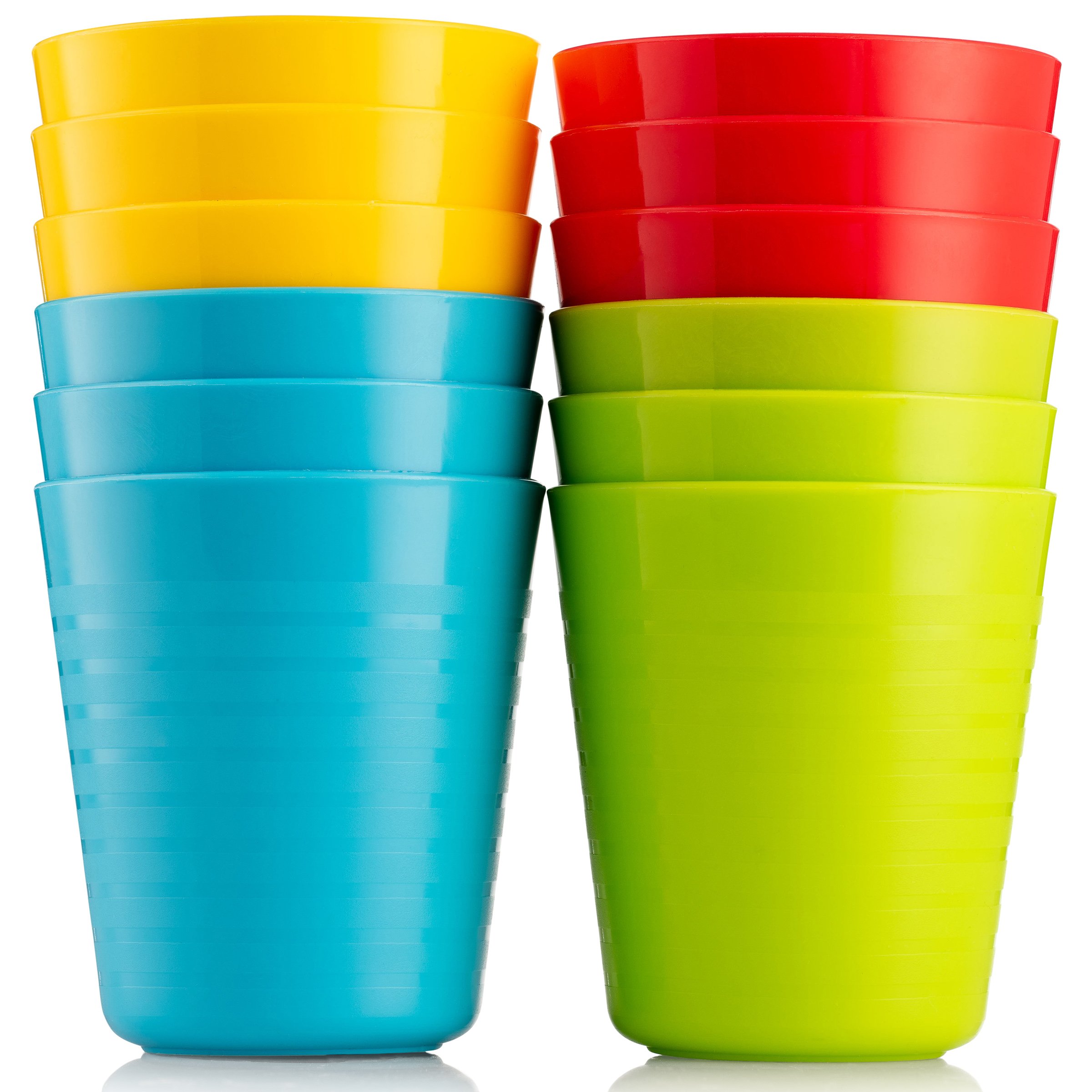 12-Pack Kids Plastic Cups, 8 oz Unbreakable & Reusable Drinking Glasses, BPA-Free Dishwasher Safe Colorful Tumblers for Juice, Milk, Smoothies - Perfect for Home, School, and Parties